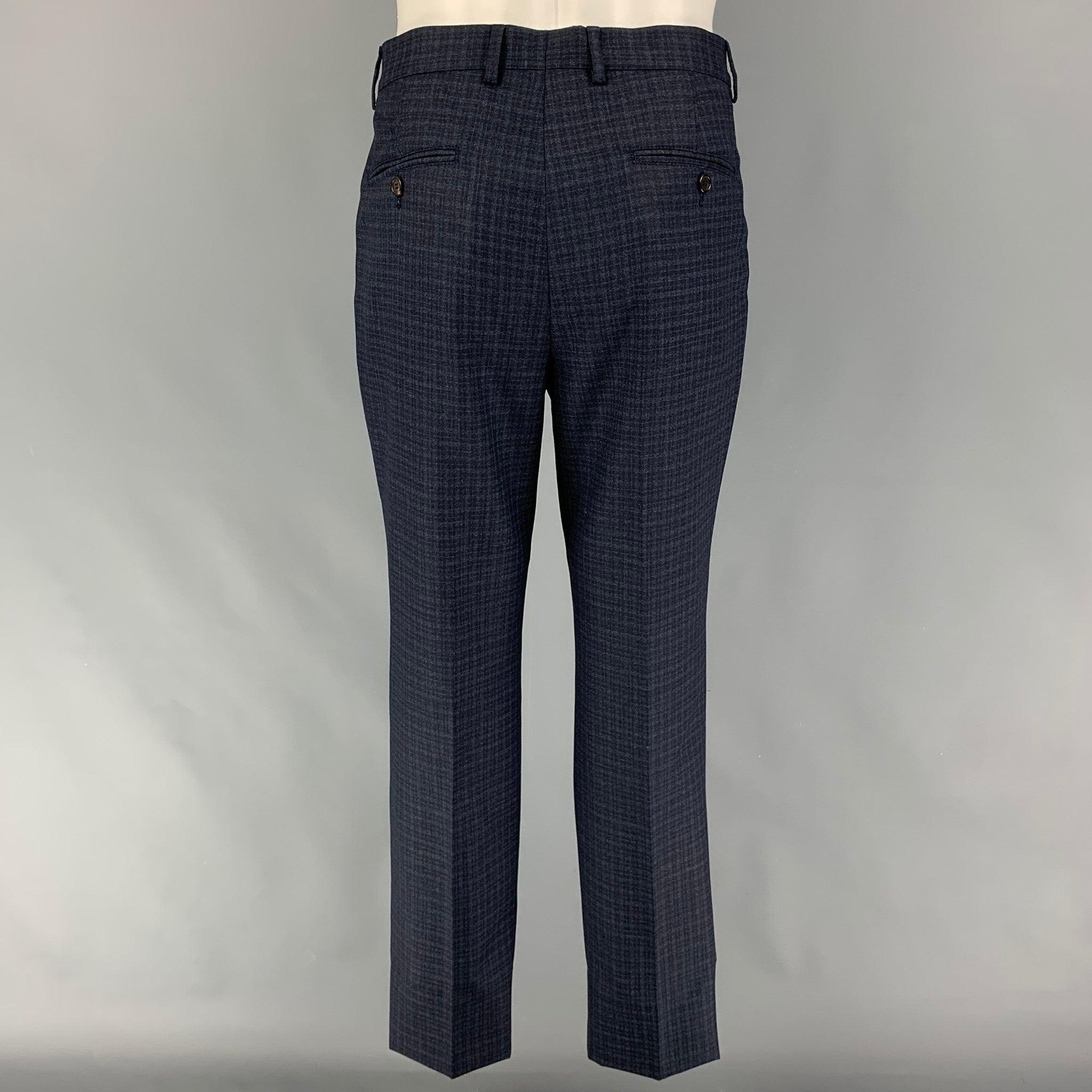 BRUNELLO CUCINELLI Size 38 Navy Mouline Check Lana Wool Suit For Sale 2