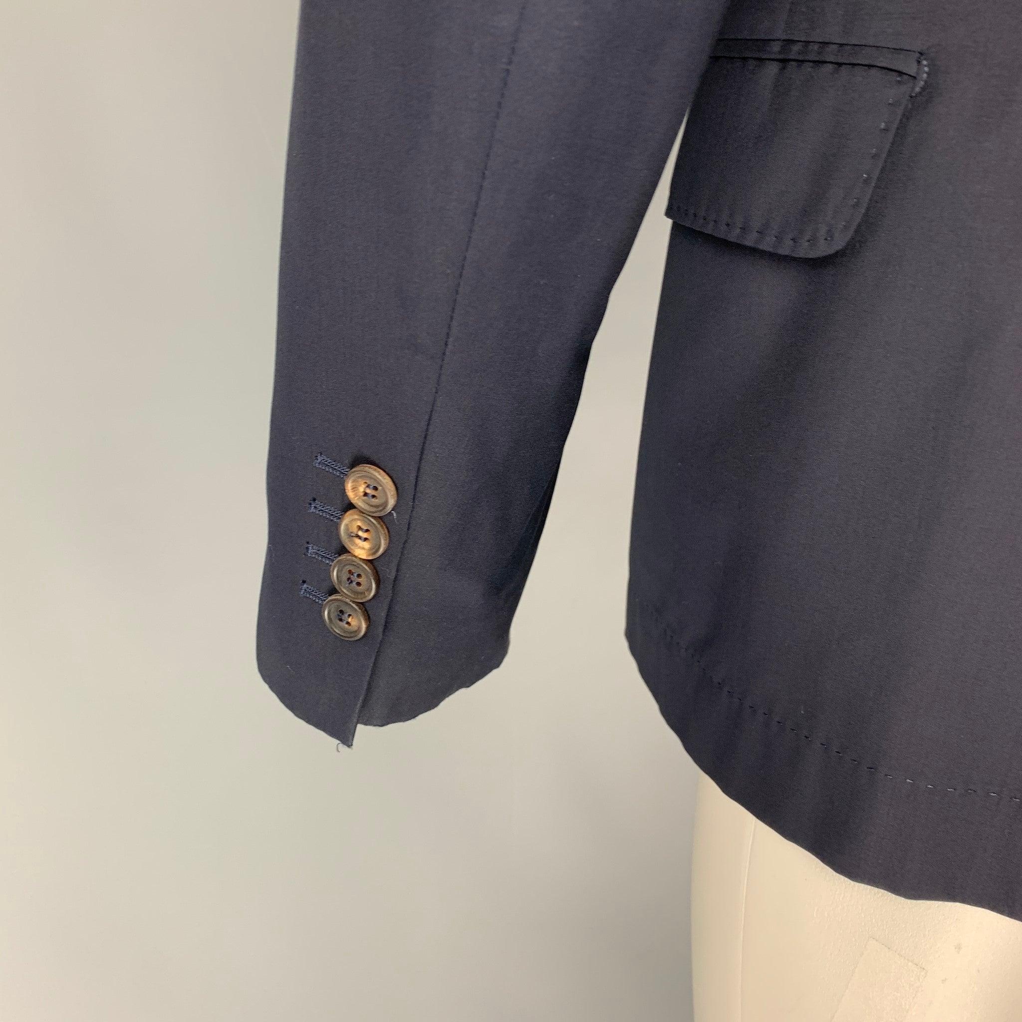Men's BRUNELLO CUCINELLI Size 38 Navy Virgin Wool Silk Notch Lapel Sport Coat For Sale