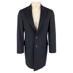 BRUNELLO CUCINELLI Size 38 Navy Wool Cashmere Peak Lapel Coat