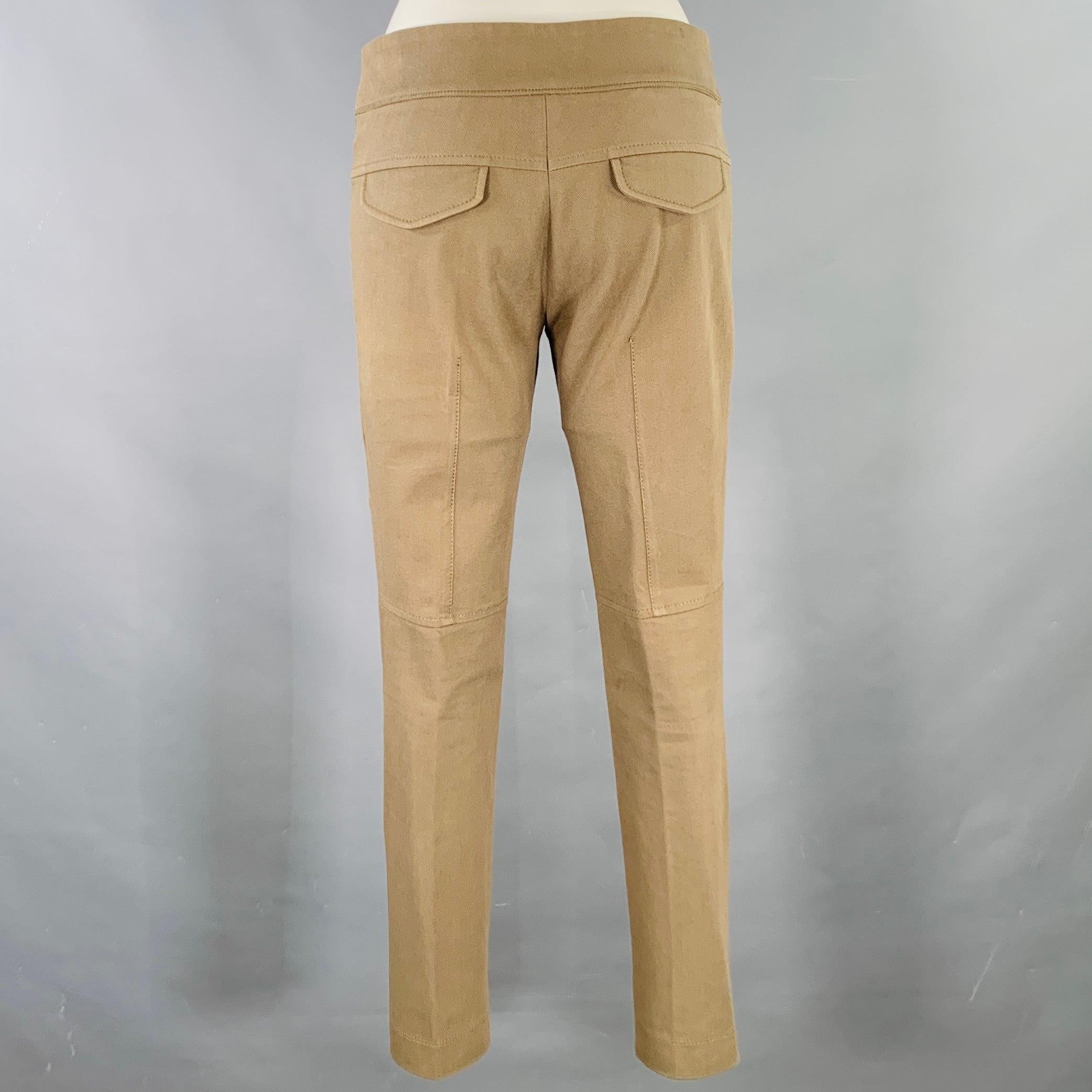 Marrone Brunello Cucinelli Taglia 4 Pantaloni casual in twill di misto cotone marrone, con la parte anteriore piatta in vendita