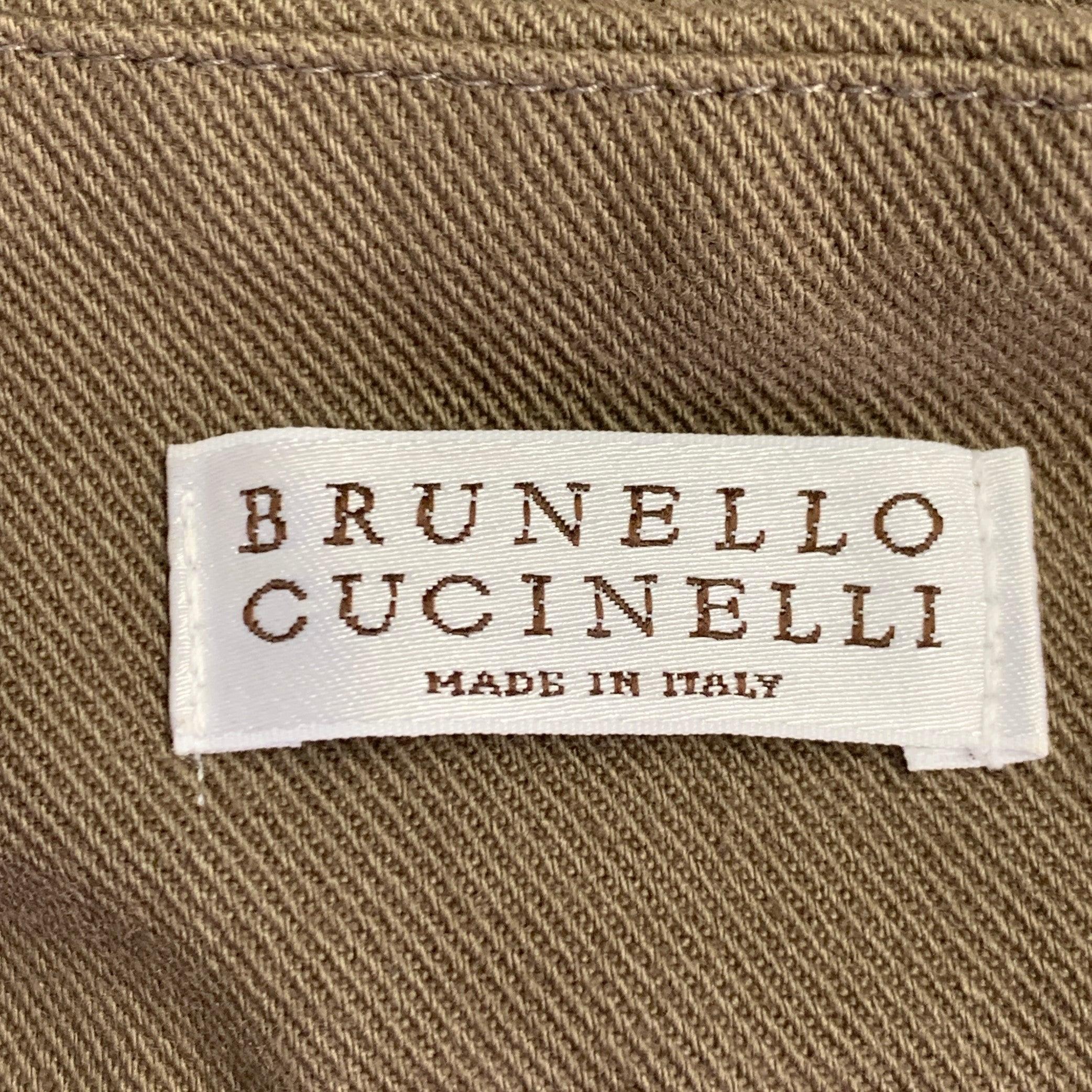 Brunello Cucinelli Taglia 4 Pantaloni casual in twill di misto cotone marrone, con la parte anteriore piatta In condizioni ottime in vendita a San Francisco, CA