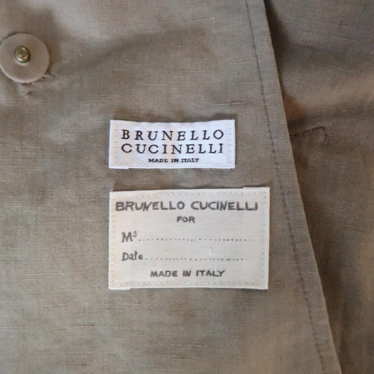 BRUNELLO CUCINELLI Size 4 Khaki Cotton Double Breasted A Line Trench ...