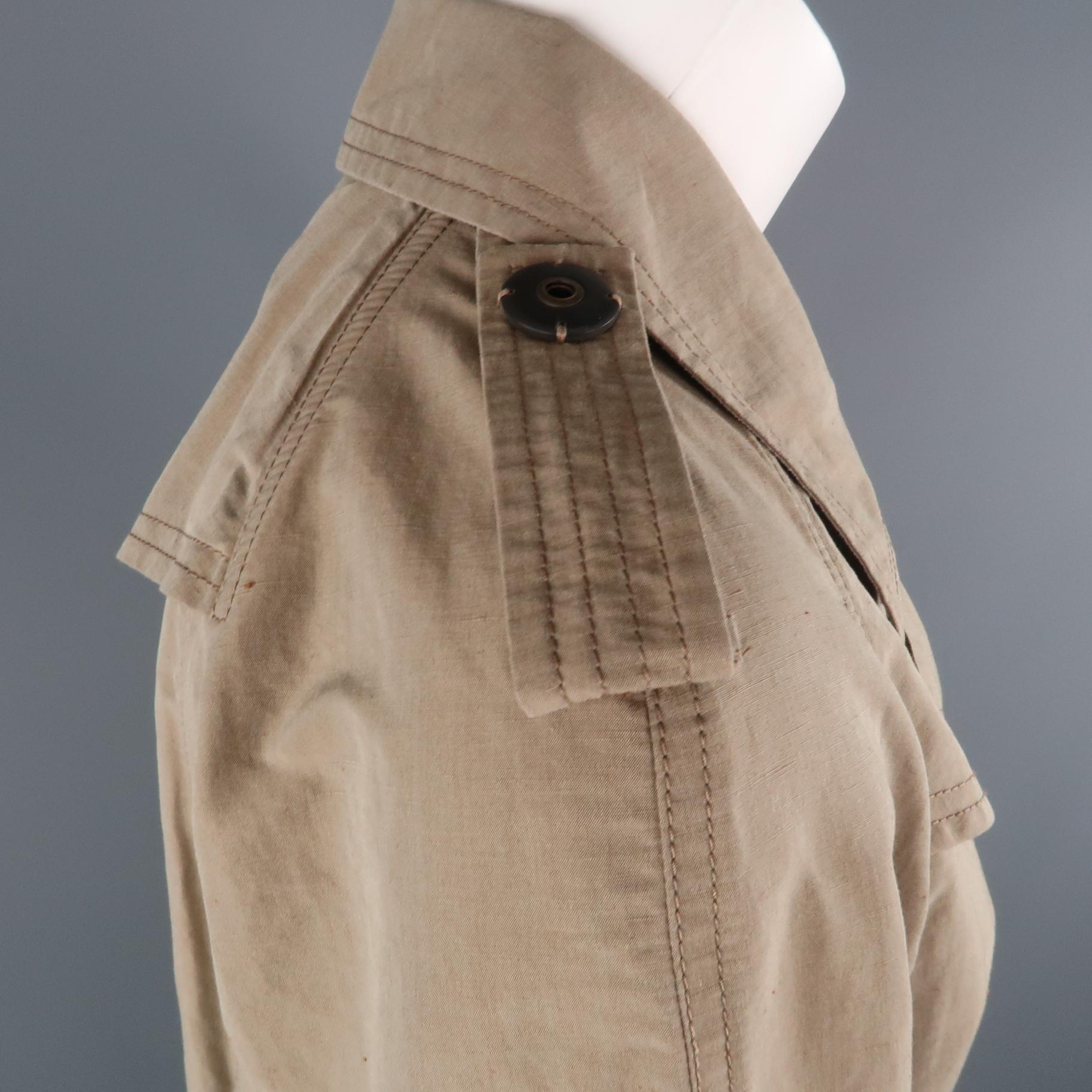 BRUNELLO CUCINELLI Size 4 Khaki Cotton Double Breasted A Line Trench Jacket In Excellent Condition In San Francisco, CA