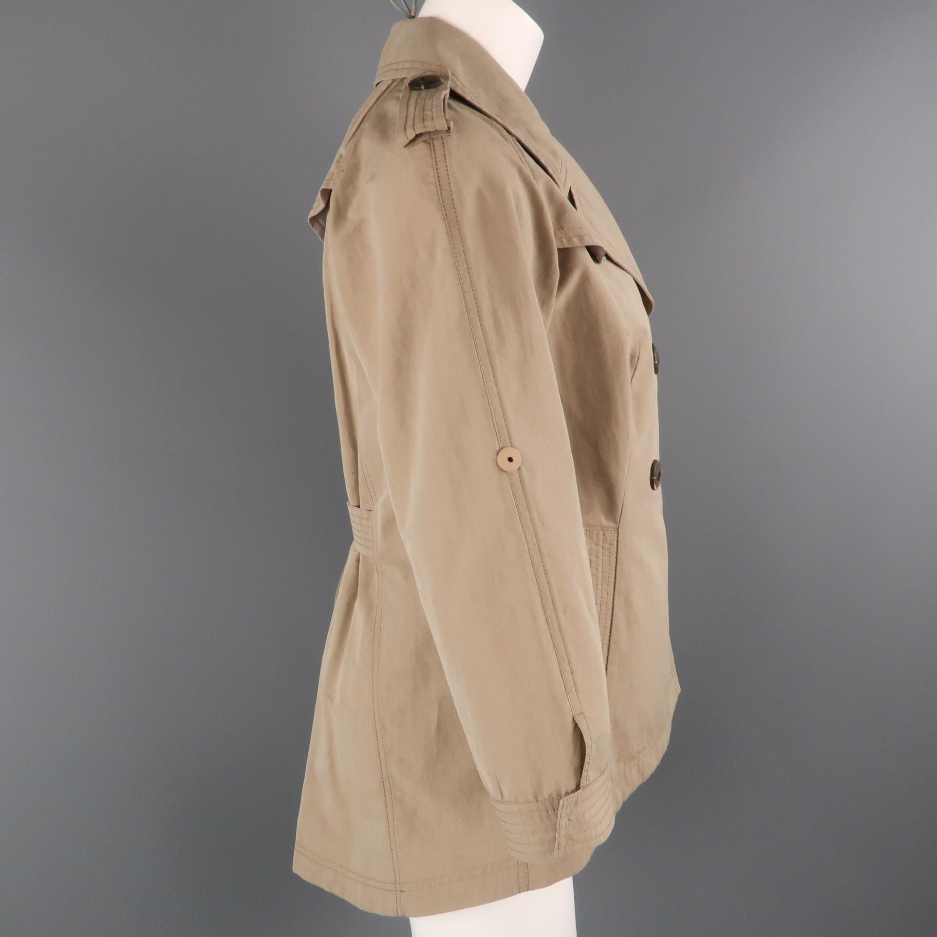 Women's BRUNELLO CUCINELLI Size 4 Khaki Cotton Double Breasted A Line Trench Jacket