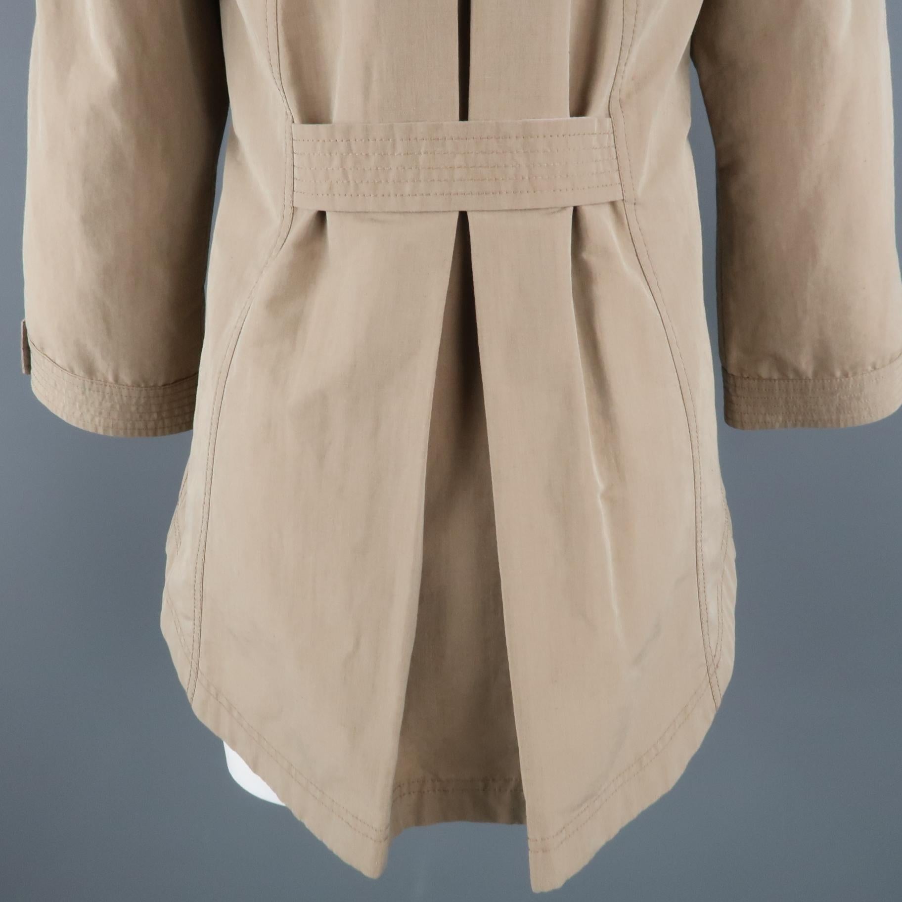 BRUNELLO CUCINELLI Size 4 Khaki Cotton Double Breasted A Line Trench Jacket 3