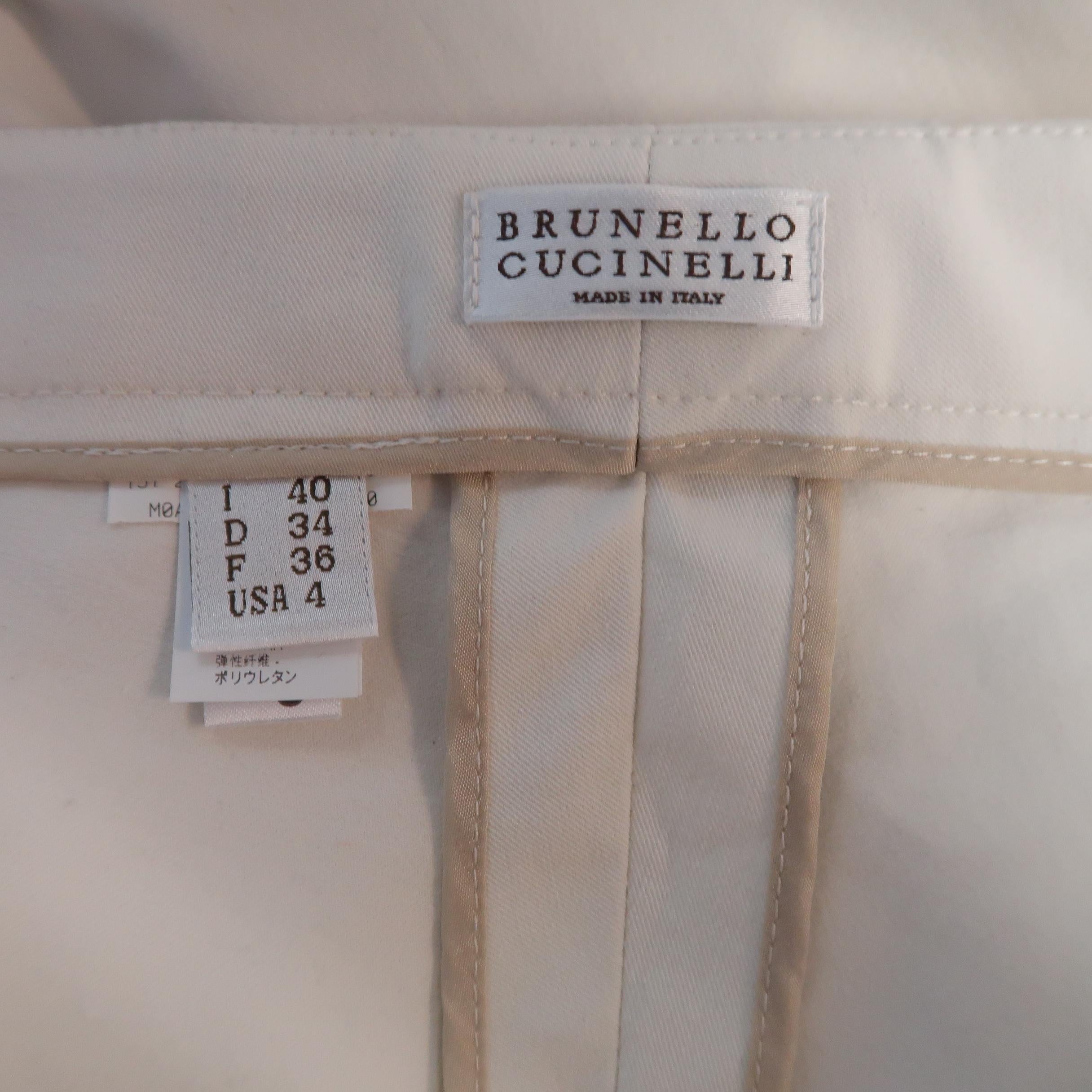 BRUNELLO CUCINELLI Size 4 Off White Cotton / Elastane Stretch Pants 1