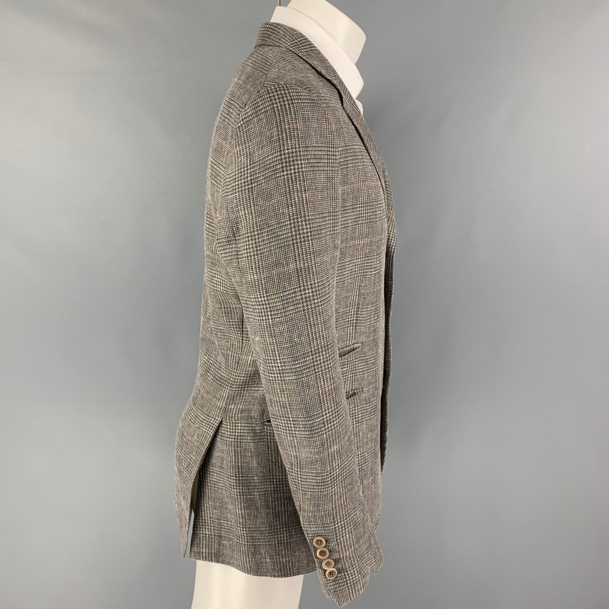 BRUNELLO CUCINELLI Size 40 Blue Glenplaid Wool Blend Sport Coat In Good Condition For Sale In San Francisco, CA