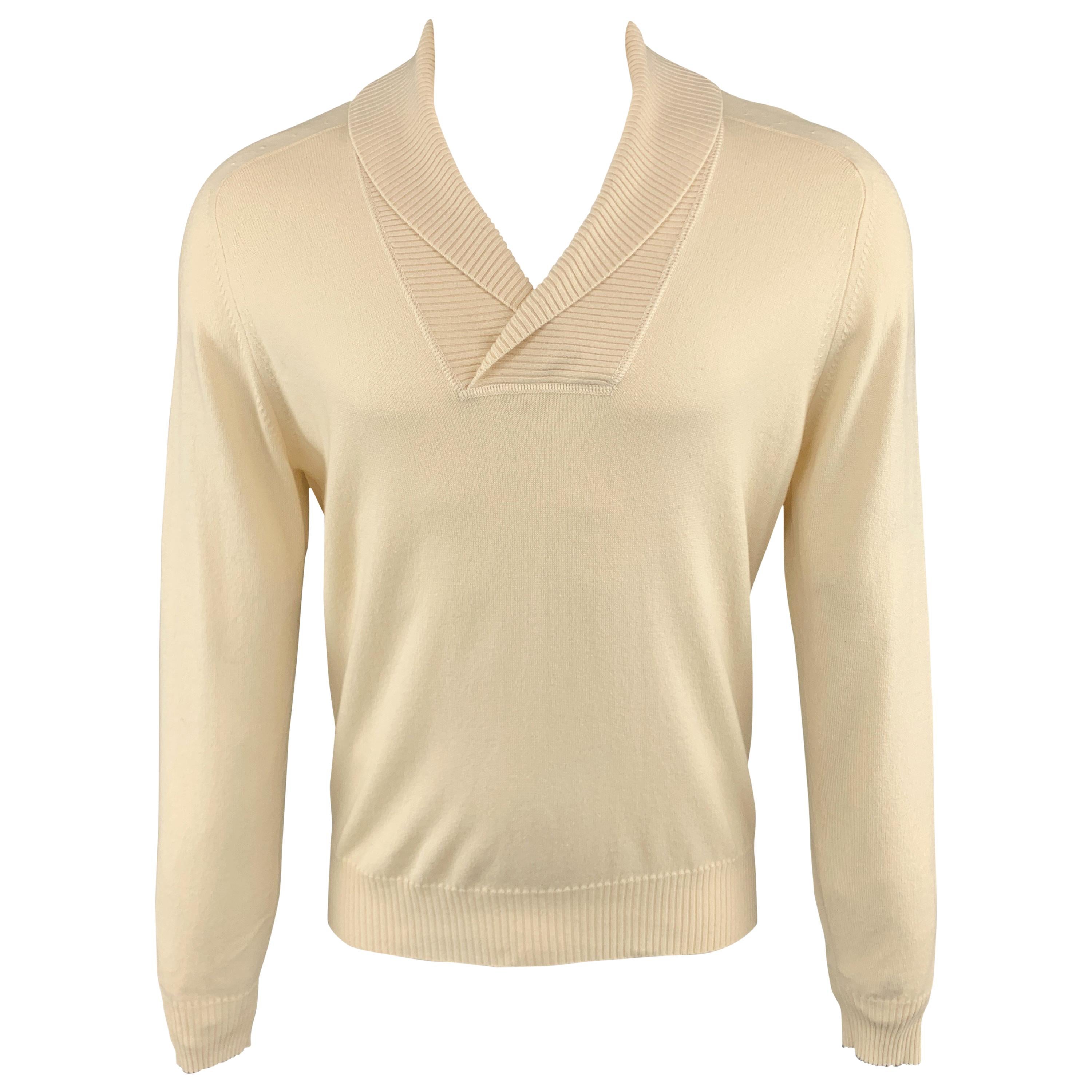 BRUNELLO CUCINELLI Size 40 Cream Cashmere Shawl Collar Pullover Sweater