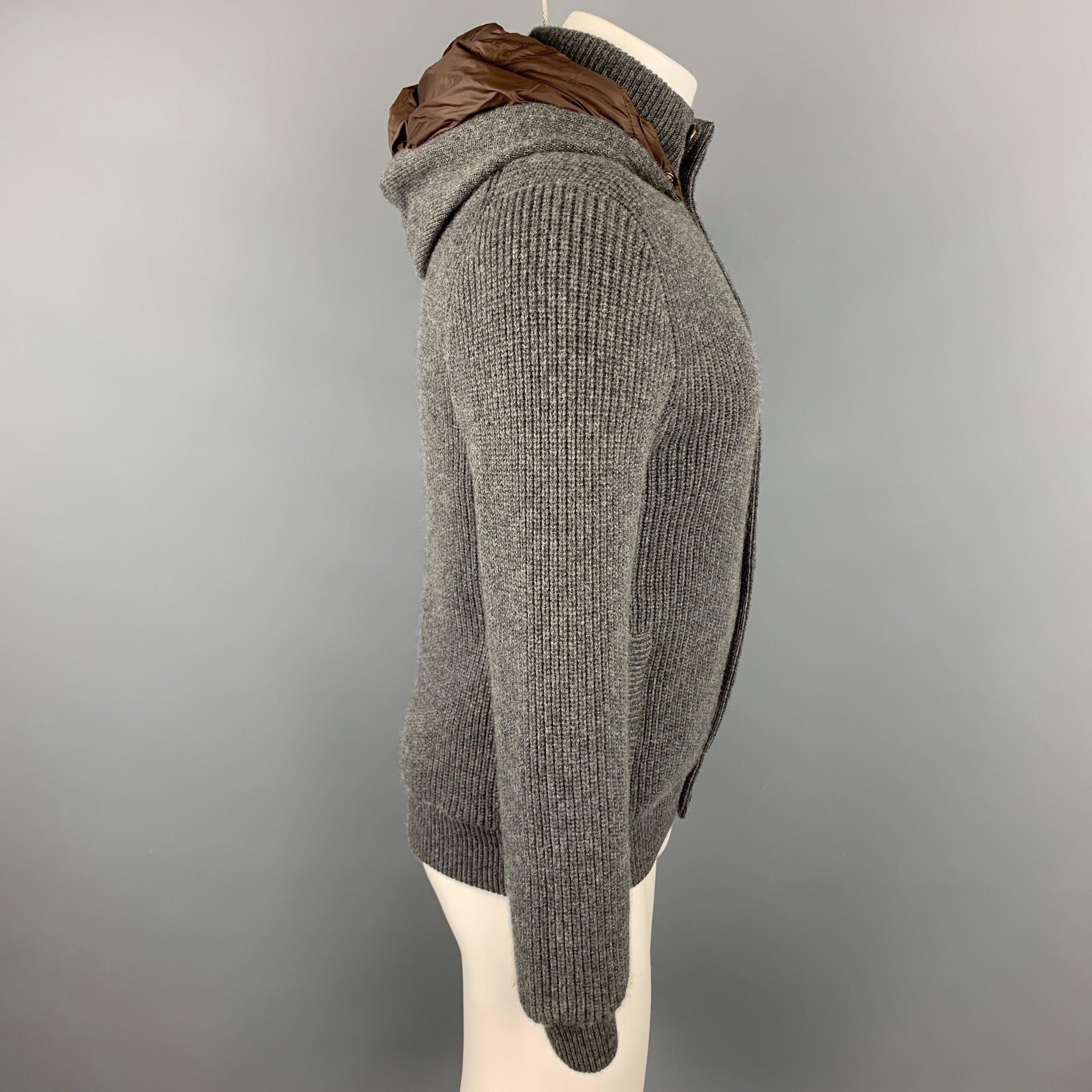 BRUNELLO CUCINELLI Size 40 Dark Gray Knitted Cashmere Buttoned Jacket In Good Condition In San Francisco, CA