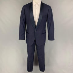 BRUNELLO CUCINELLI Size 40 Navy Cotton Silk Shawl Collar Suit
