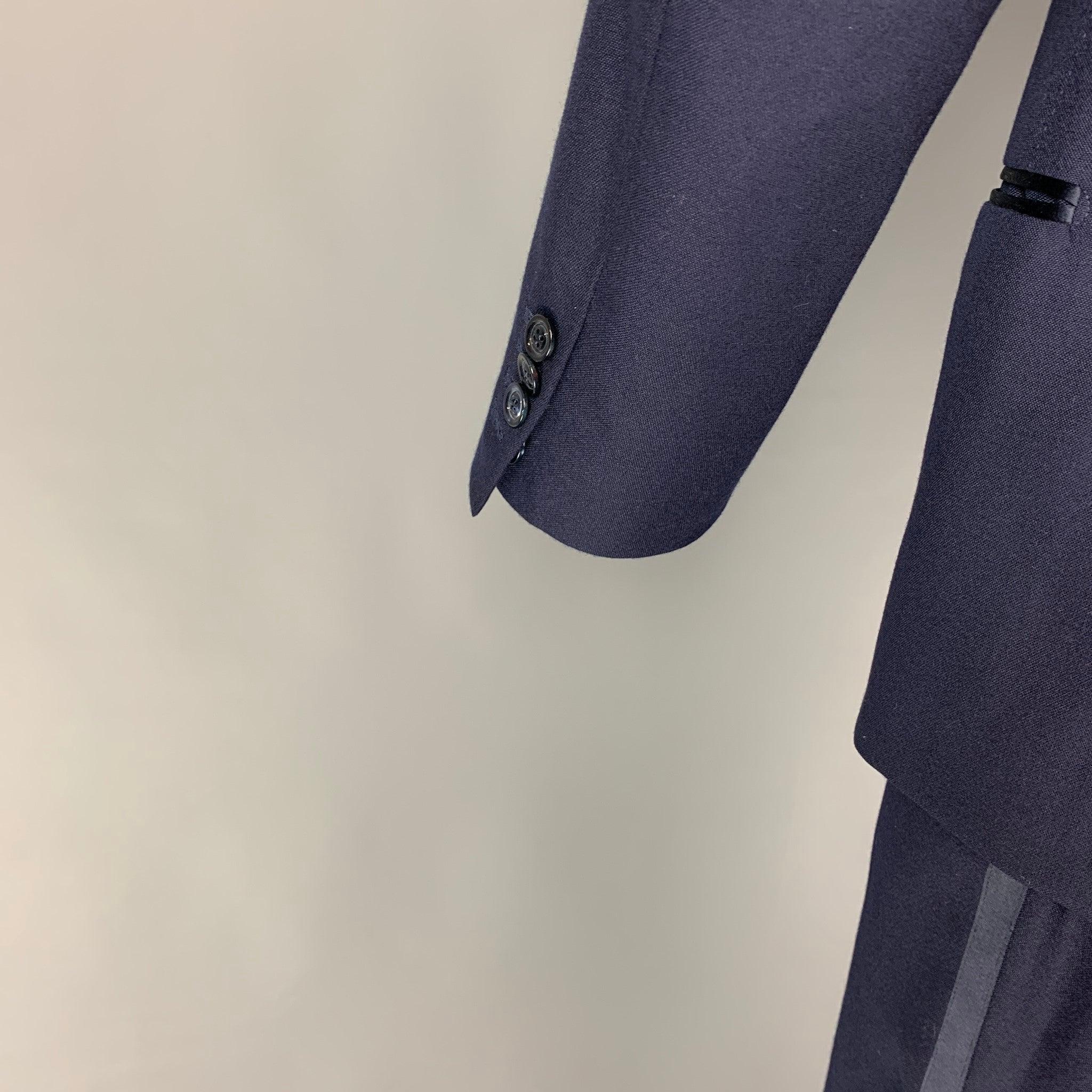 Men's BRUNELLO CUCINELLI Size 40 Navy Cotton Silk Shawl Collar Suit For Sale