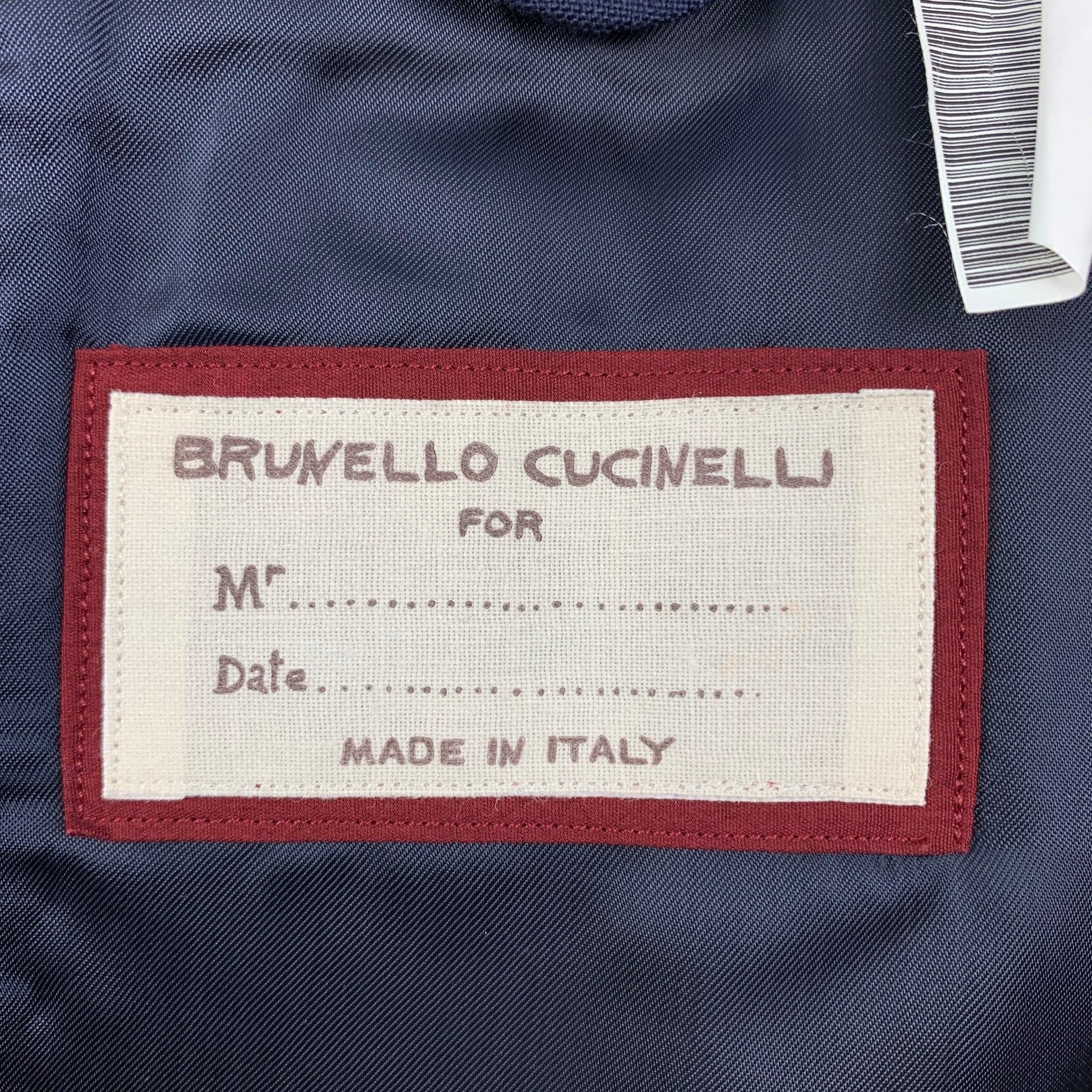 BRUNELLO CUCINELLI Size 40 Navy Cotton Silk Shawl Collar Suit For Sale 3