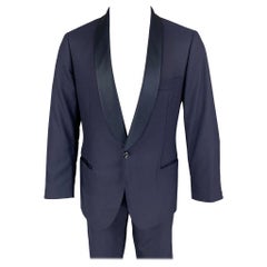 BRUNELLO CUCINELLI Talla 40 Traje con cuello chal de seda y algodón azul marino