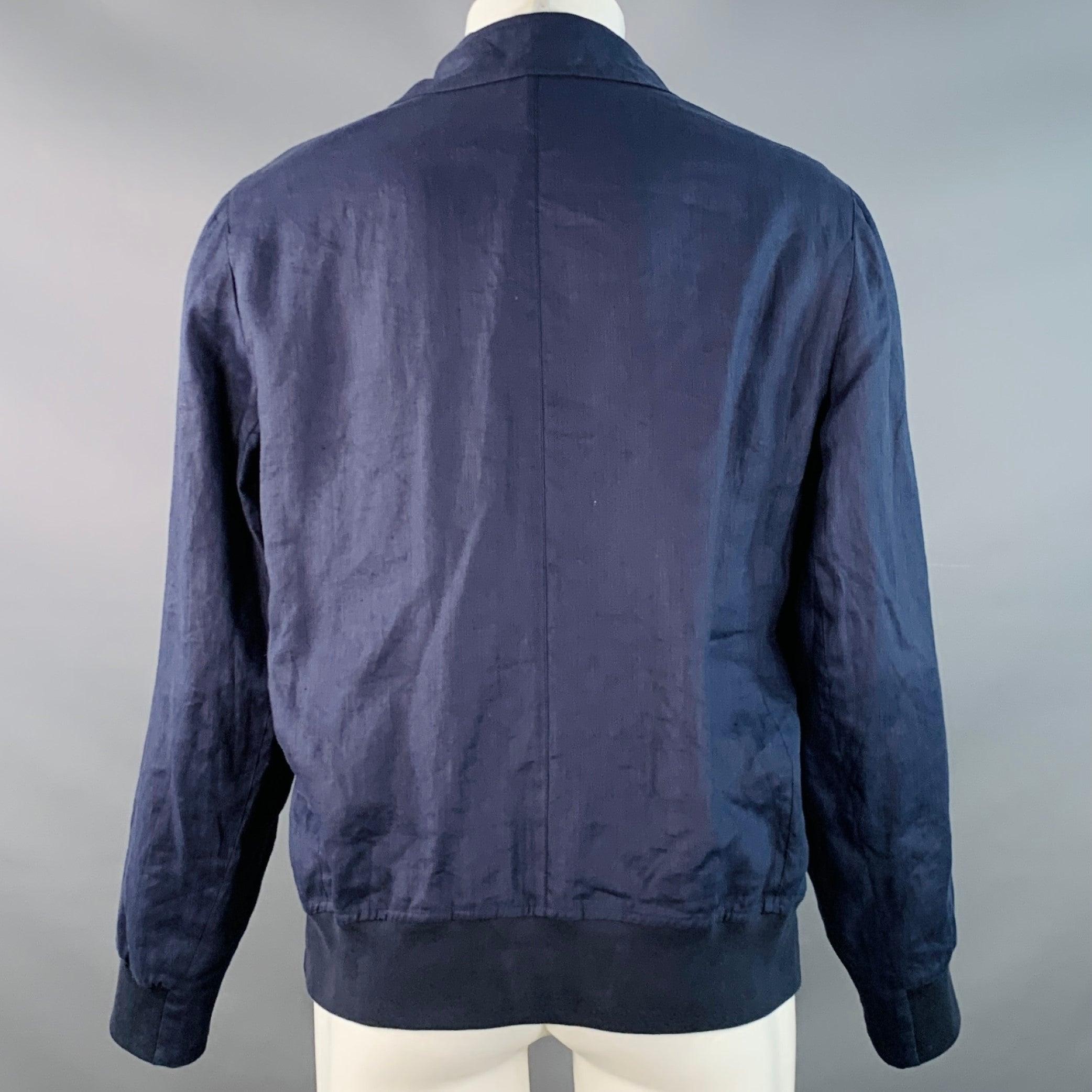 Nero Brunello Cucinelli Taglia 40 Giacca in twill di lino rosso marino con bottoni automatici in vendita