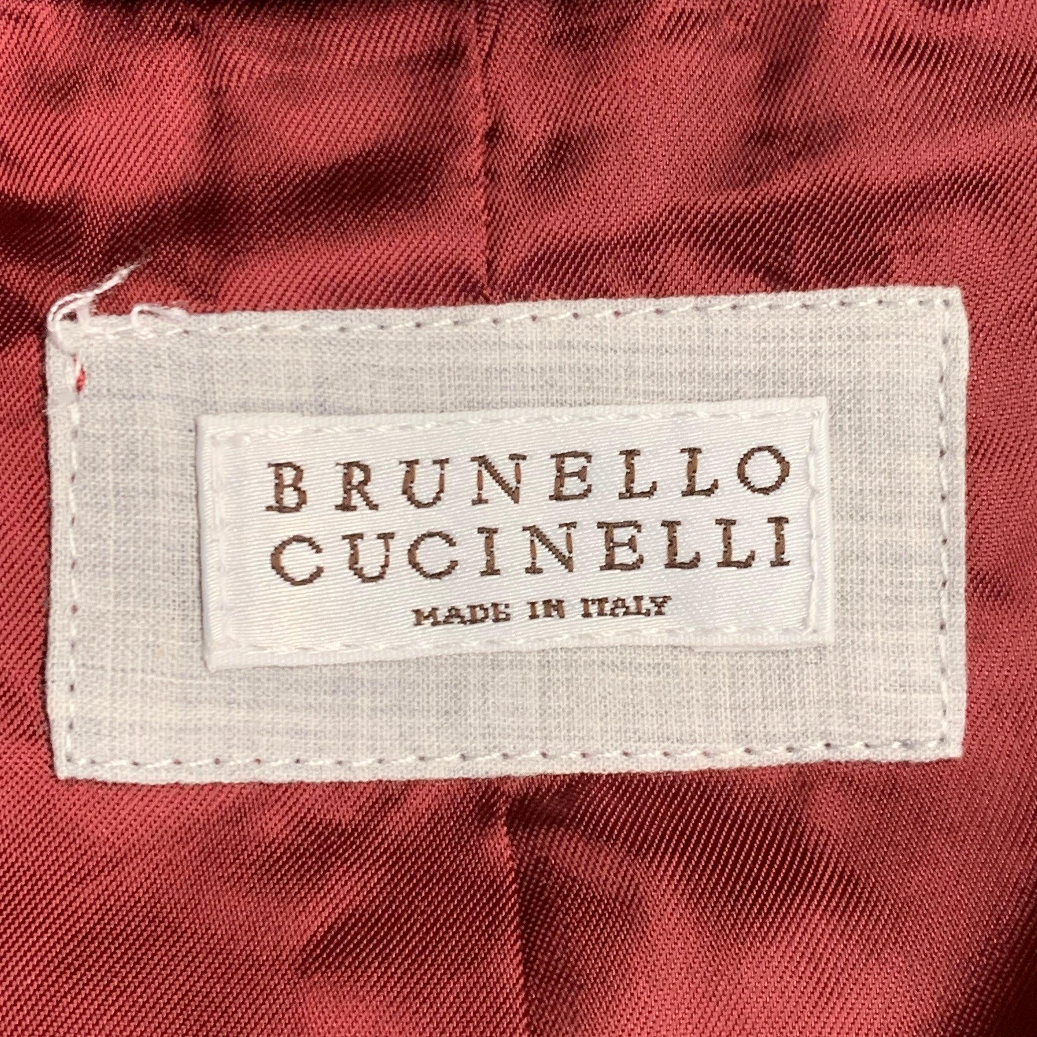 Uomo Brunello Cucinelli Taglia 40 Giacca in twill di lino rosso marino con bottoni automatici in vendita