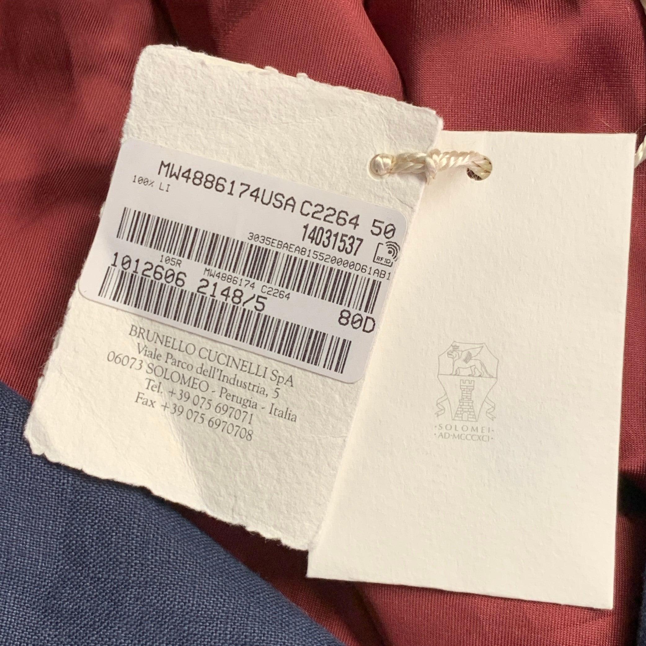 Brunello Cucinelli Taglia 40 Giacca in twill di lino rosso marino con bottoni automatici in vendita 1