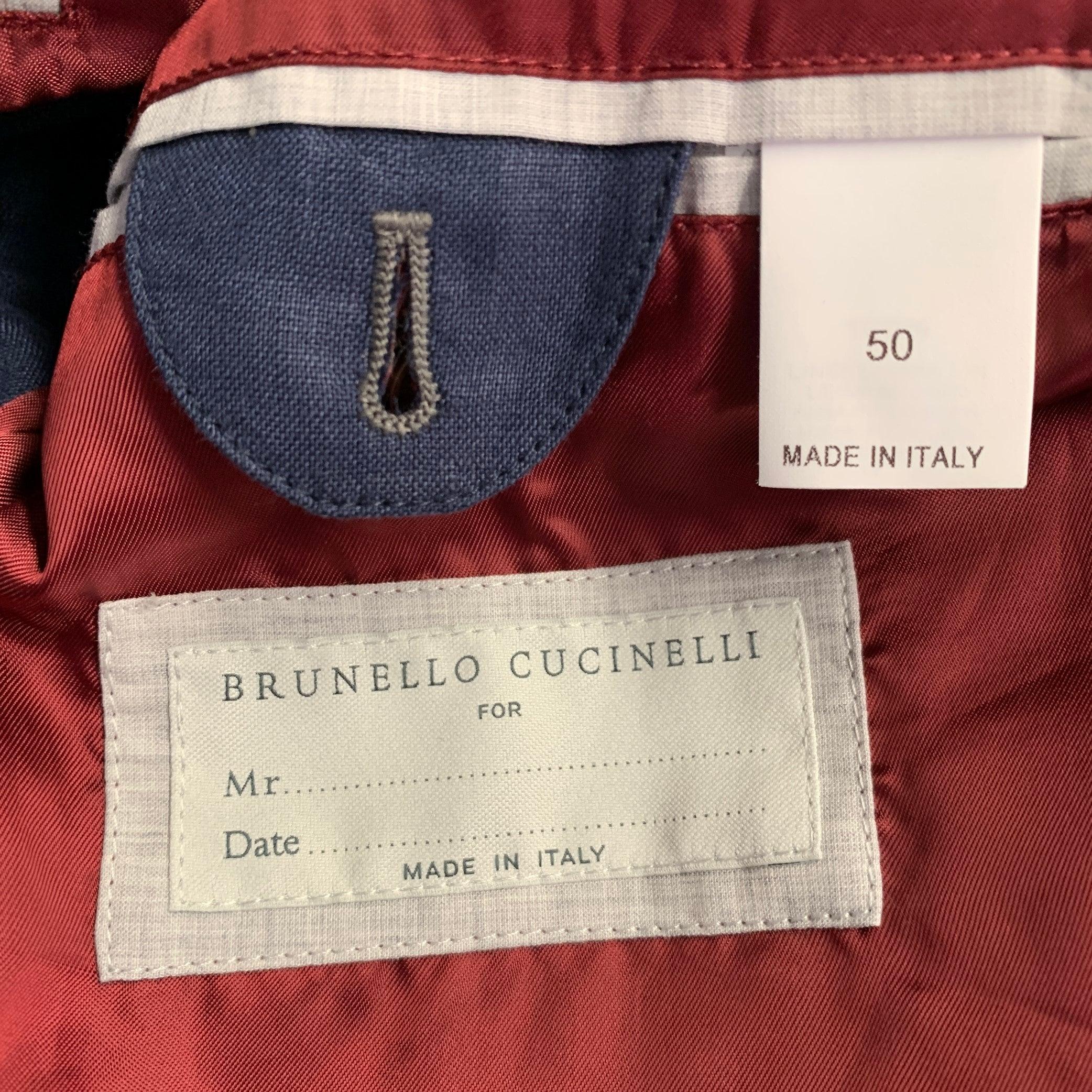 Brunello Cucinelli Taglia 40 Giacca in twill di lino rosso marino con bottoni automatici in vendita 2