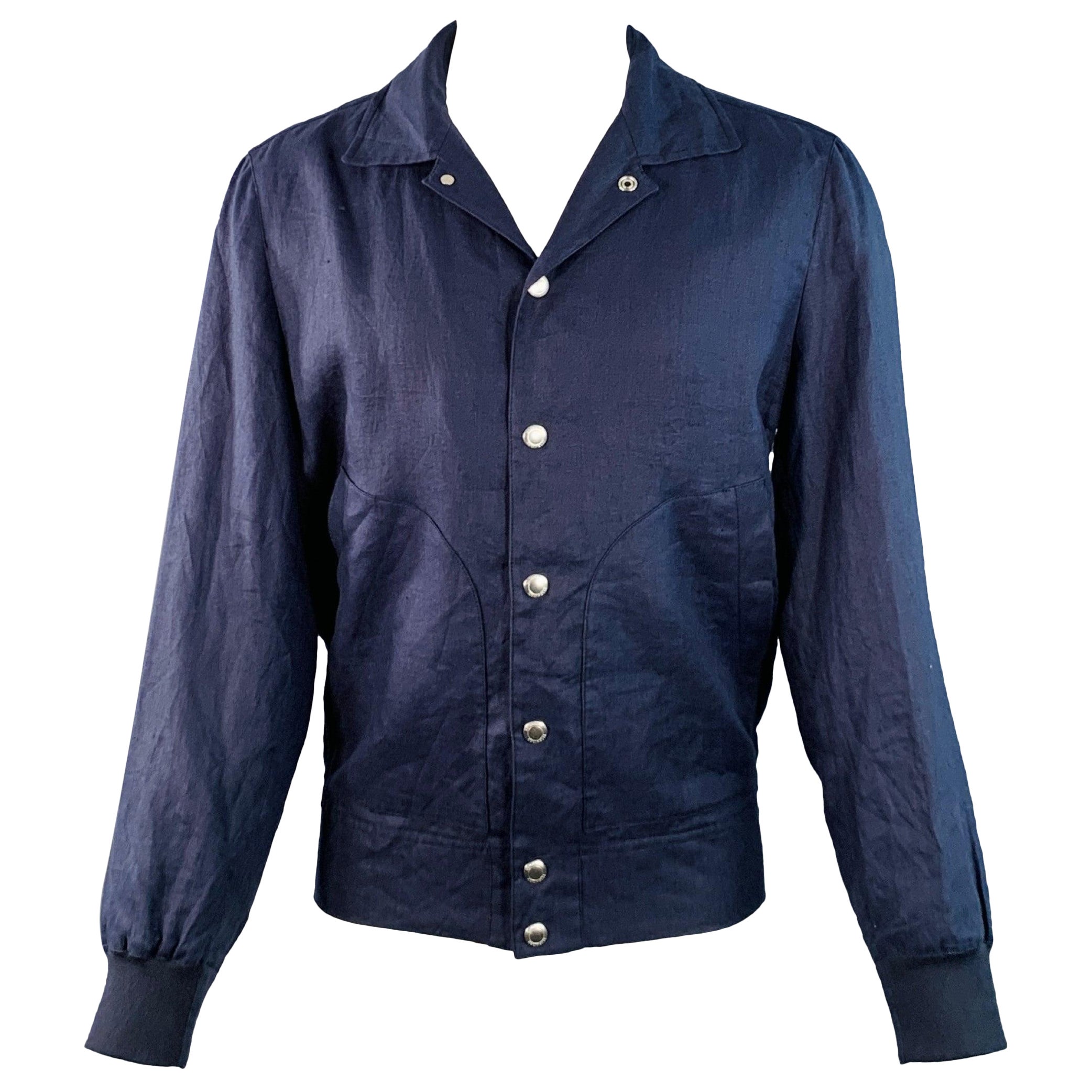 Brunello Cucinelli Taglia 40 Giacca in twill di lino rosso marino con bottoni automatici in vendita