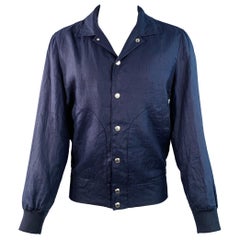 BRUNELLO CUCINELLI Size 40 Navy Red Twill Linen Snaps Jacket