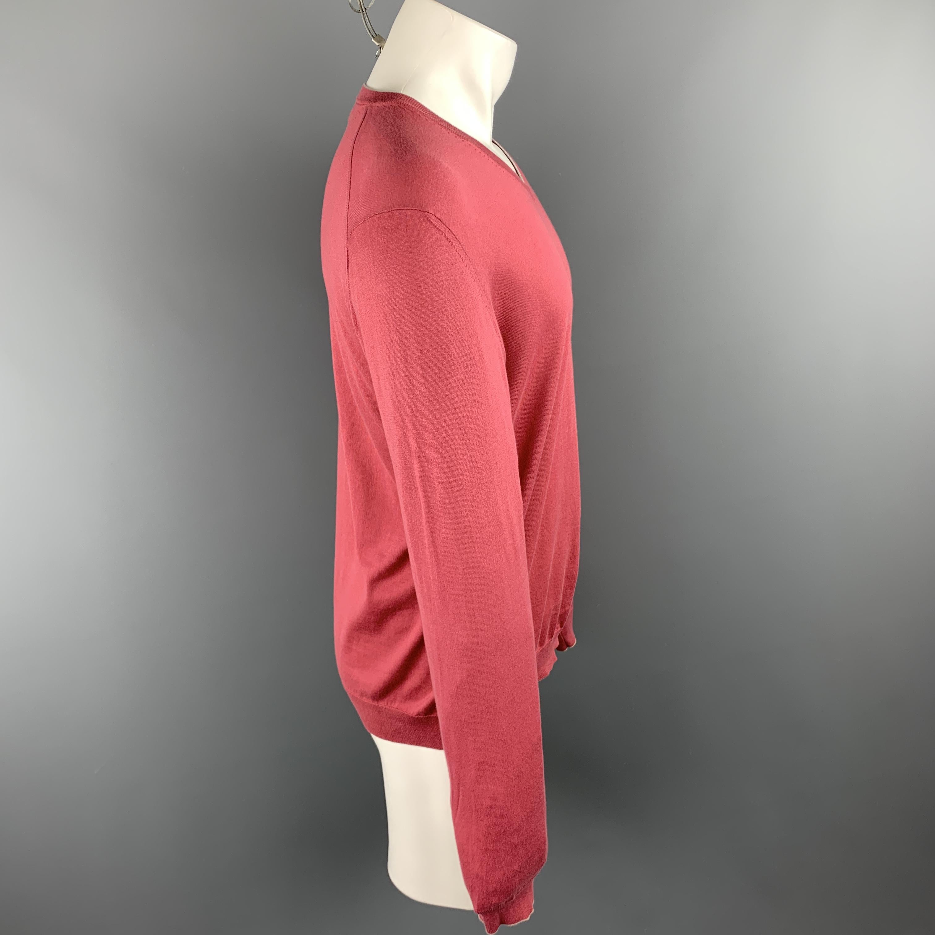 Pink BRUNELLO CUCINELLI Size 40 Salmon Cotton V-Neck Pullover