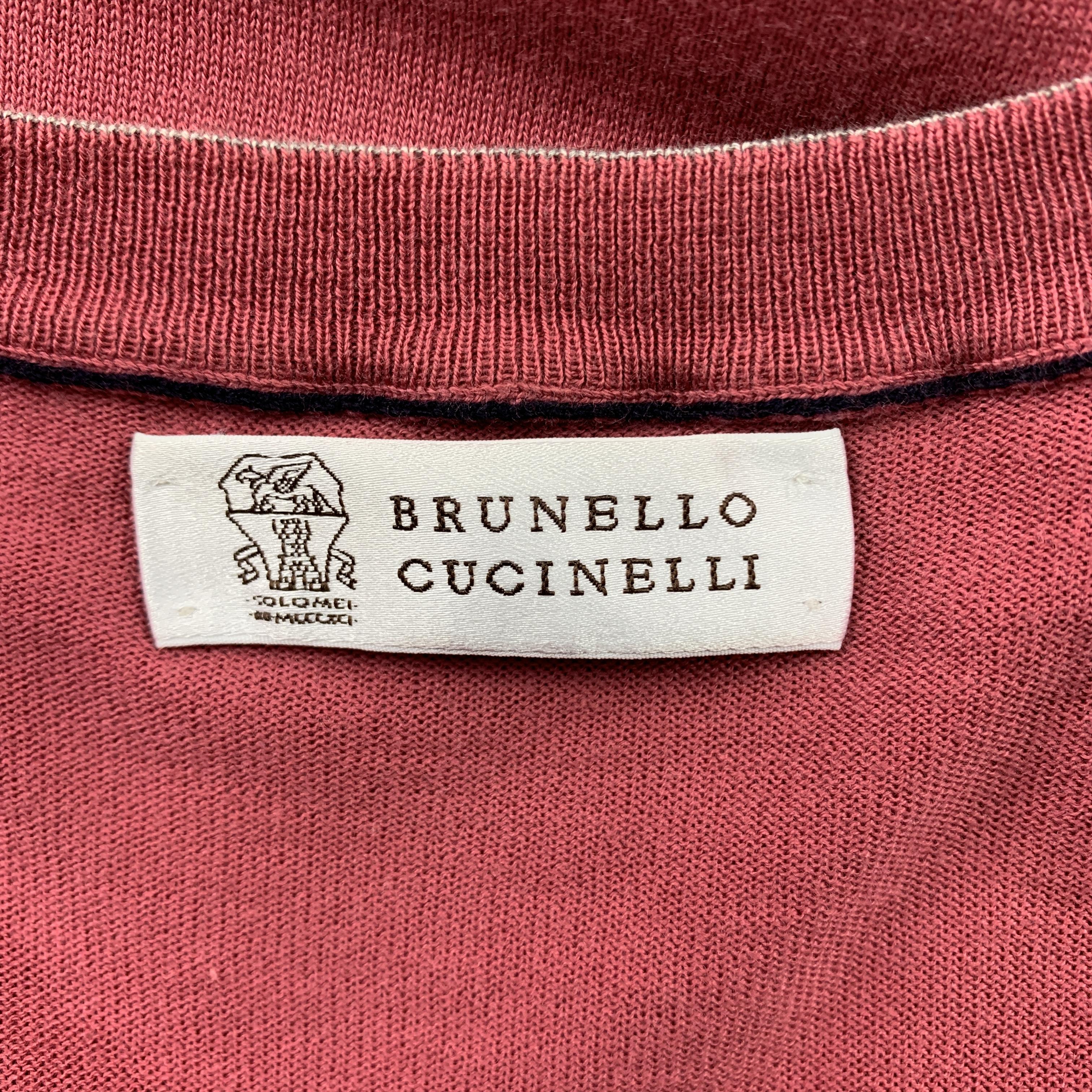 Men's BRUNELLO CUCINELLI Size 40 Salmon Cotton V-Neck Pullover