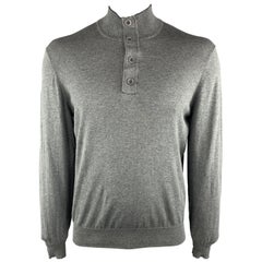 Vintage BRUNELLO CUCINELLI Size 42 Dark Gray Cotton Buttoned Pullover Sweater