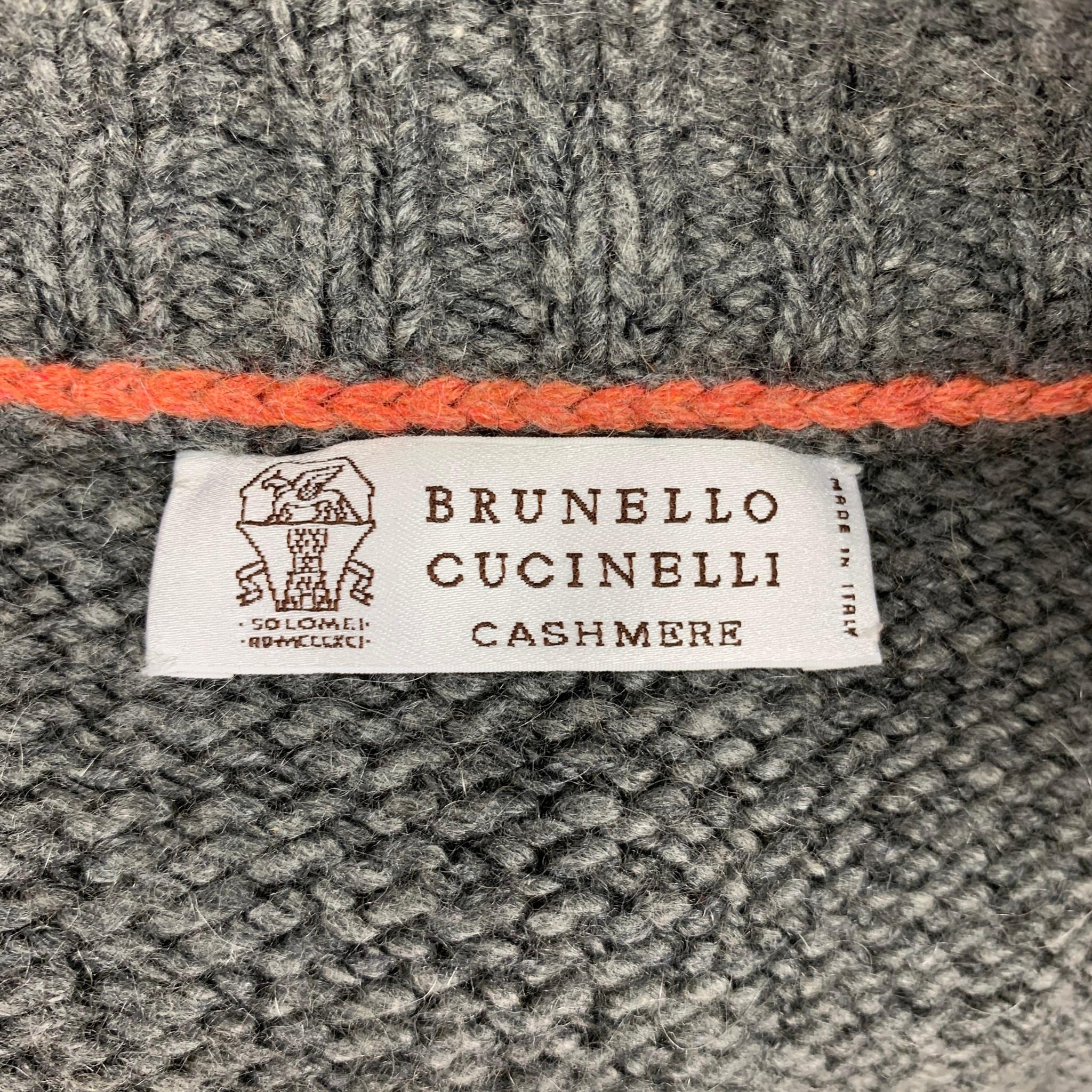 BRUNELLO CUCINELLI Size 42 Grey & Brown Knitted Cashmere Zip Up Jacket 2