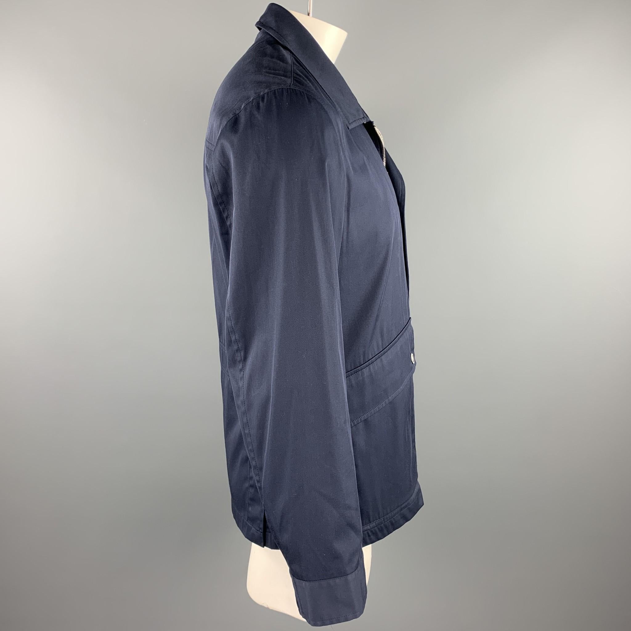 Black BRUNELLO CUCINELLI Size 42 Navy Cotton Blend Zip & Snaps Jacket