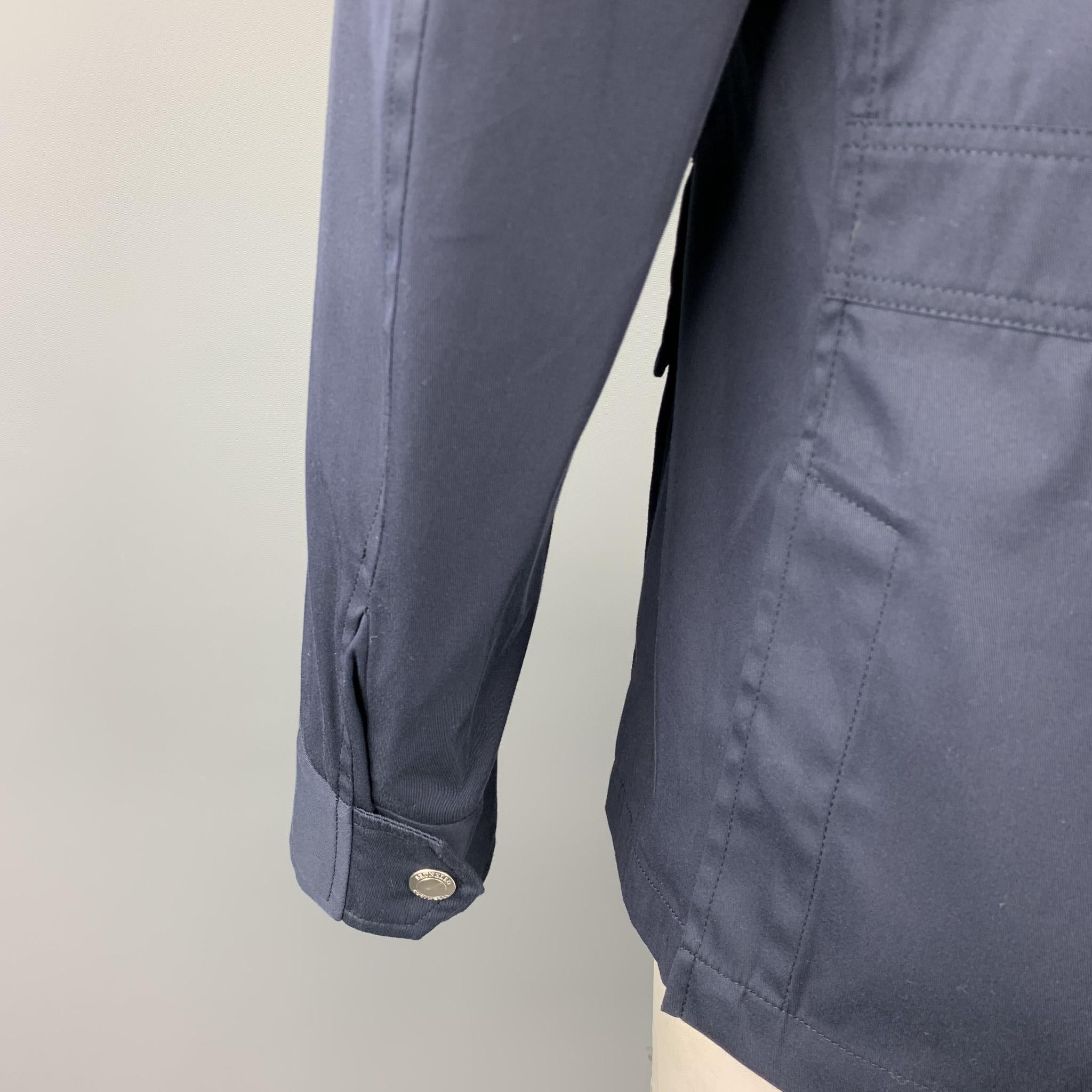 Men's BRUNELLO CUCINELLI Size 42 Navy Cotton Blend Zip & Snaps Jacket