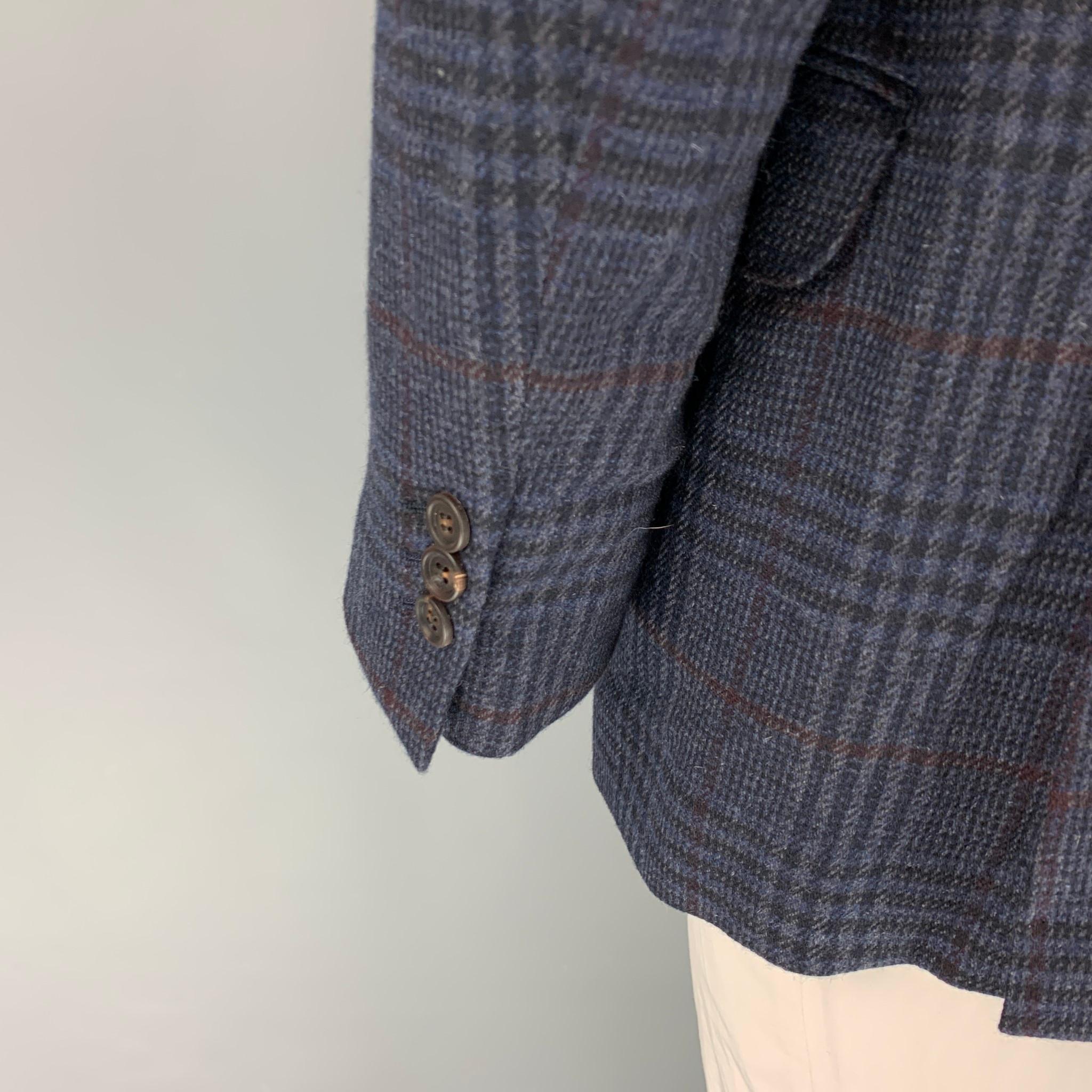 BRUNELLO CUCINELLI Size 42 Navy Gray Red Plaid Cashmere Sport Coat In Good Condition In San Francisco, CA