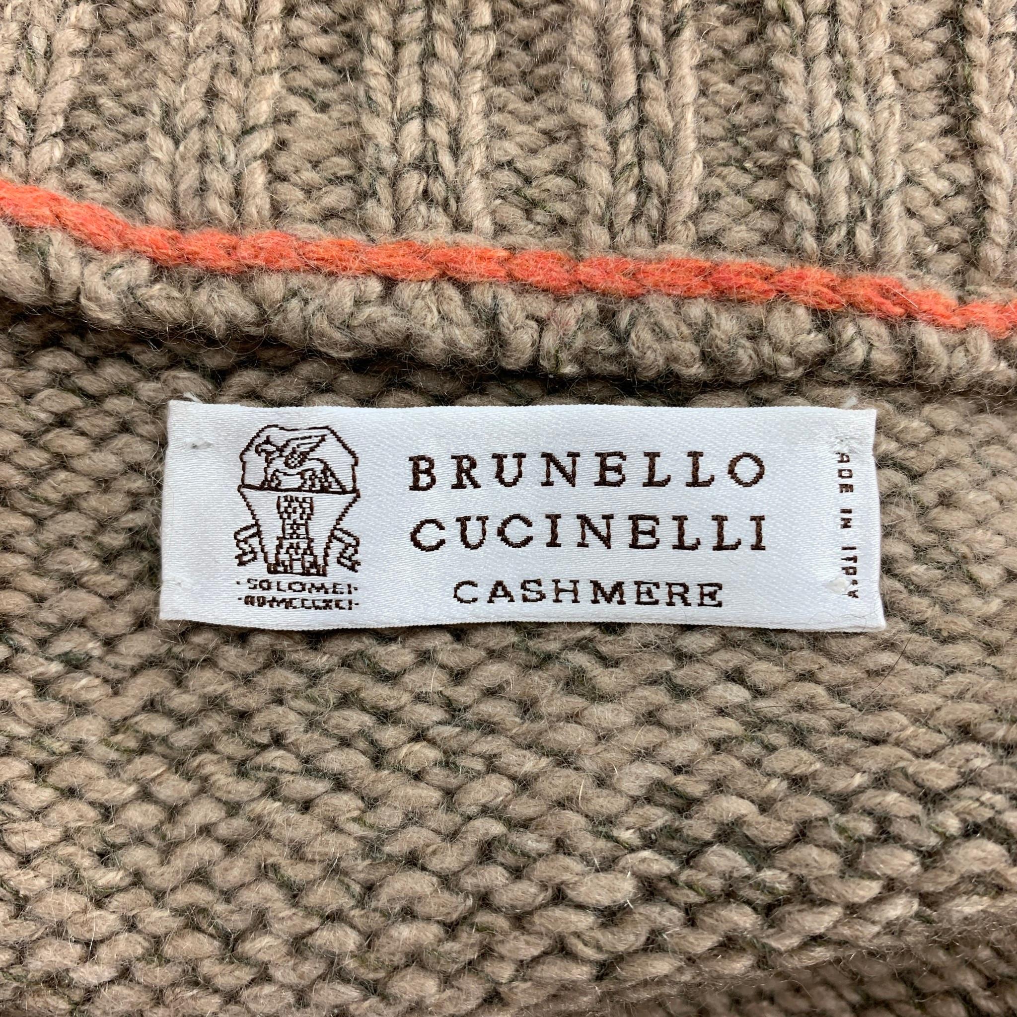 BRUNELLO CUCINELLI Size 42 Oatmeal Fairisle Cashmere Buttoned Jacket 1