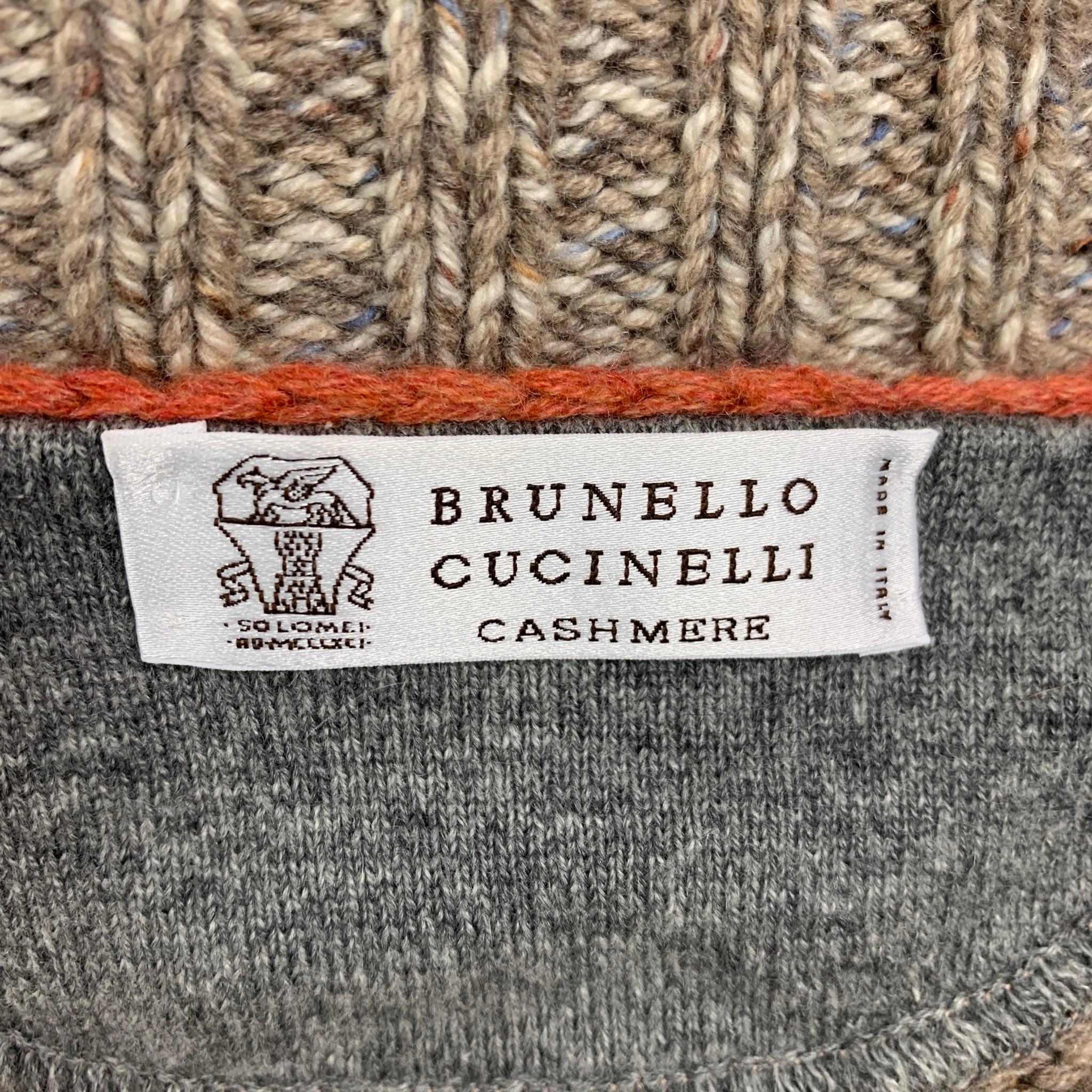 BRUNELLO CUCINELLI Size 42 Taupe Cream Knit Cashmere Cardigan In Excellent Condition In San Francisco, CA