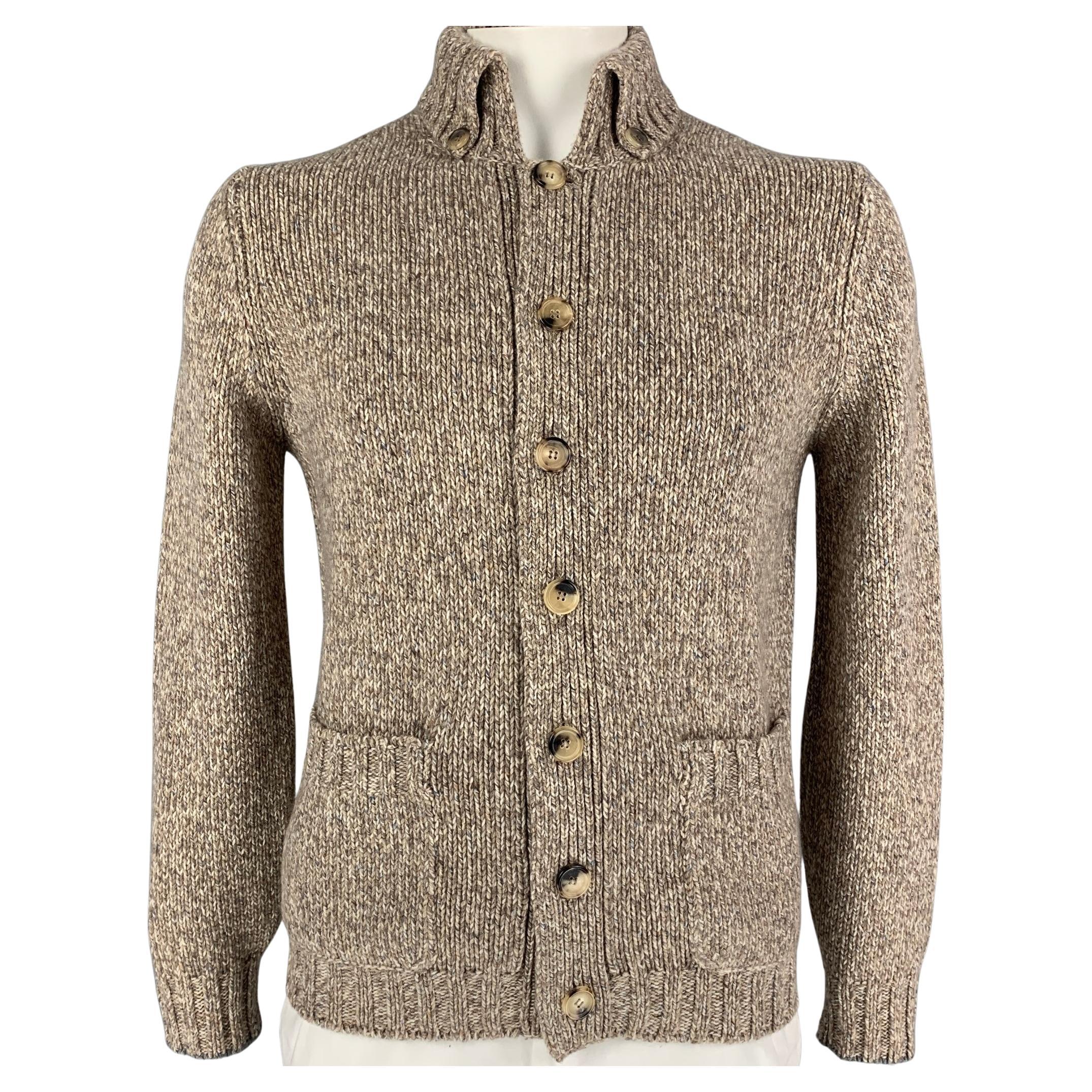 BRUNELLO CUCINELLI Size 42 Taupe Cream Knit Cashmere Cardigan at 1stDibs