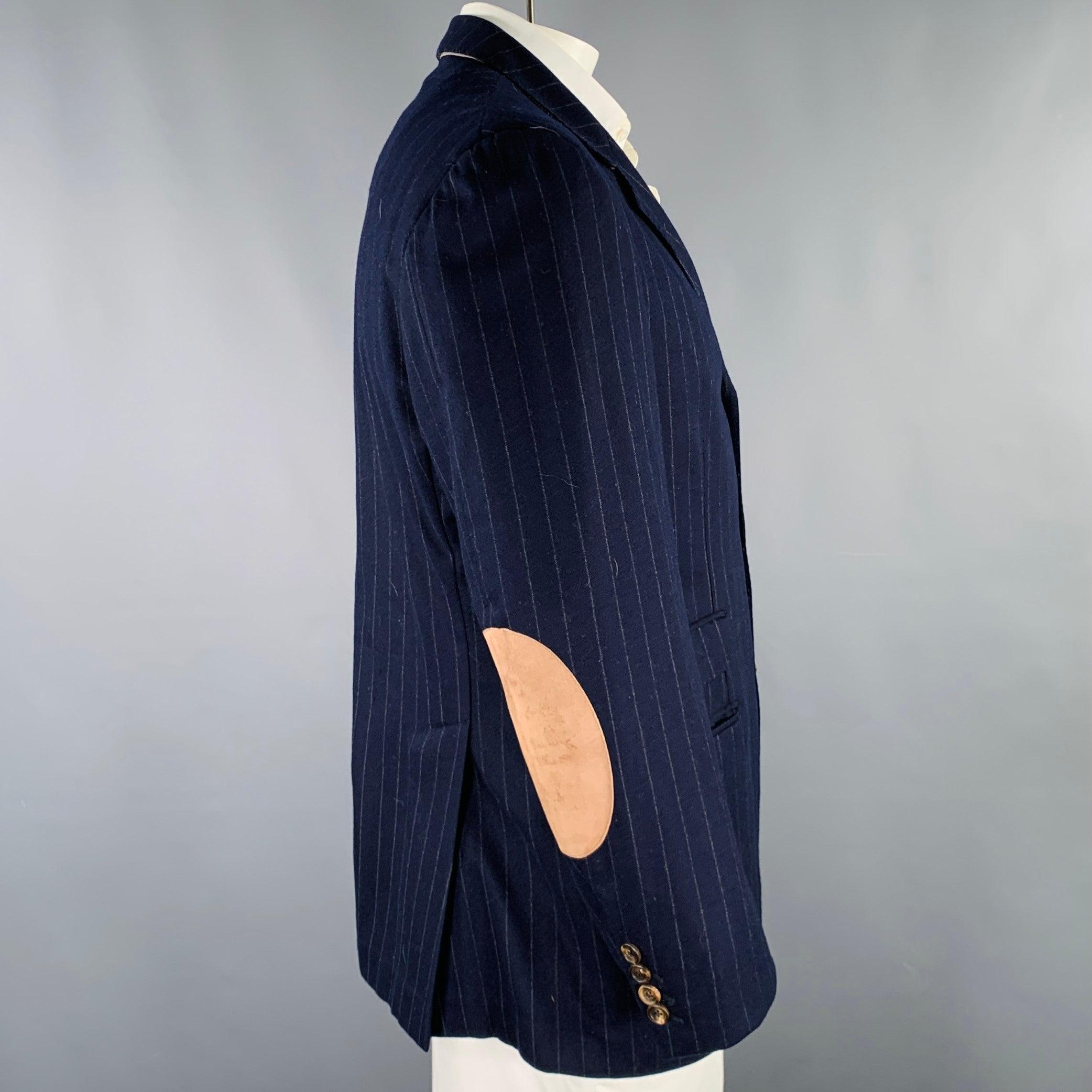 Black BRUNELLO CUCINELLI Size 44 Navy Grey Pinstripe Wool Cashmere Sport Coat