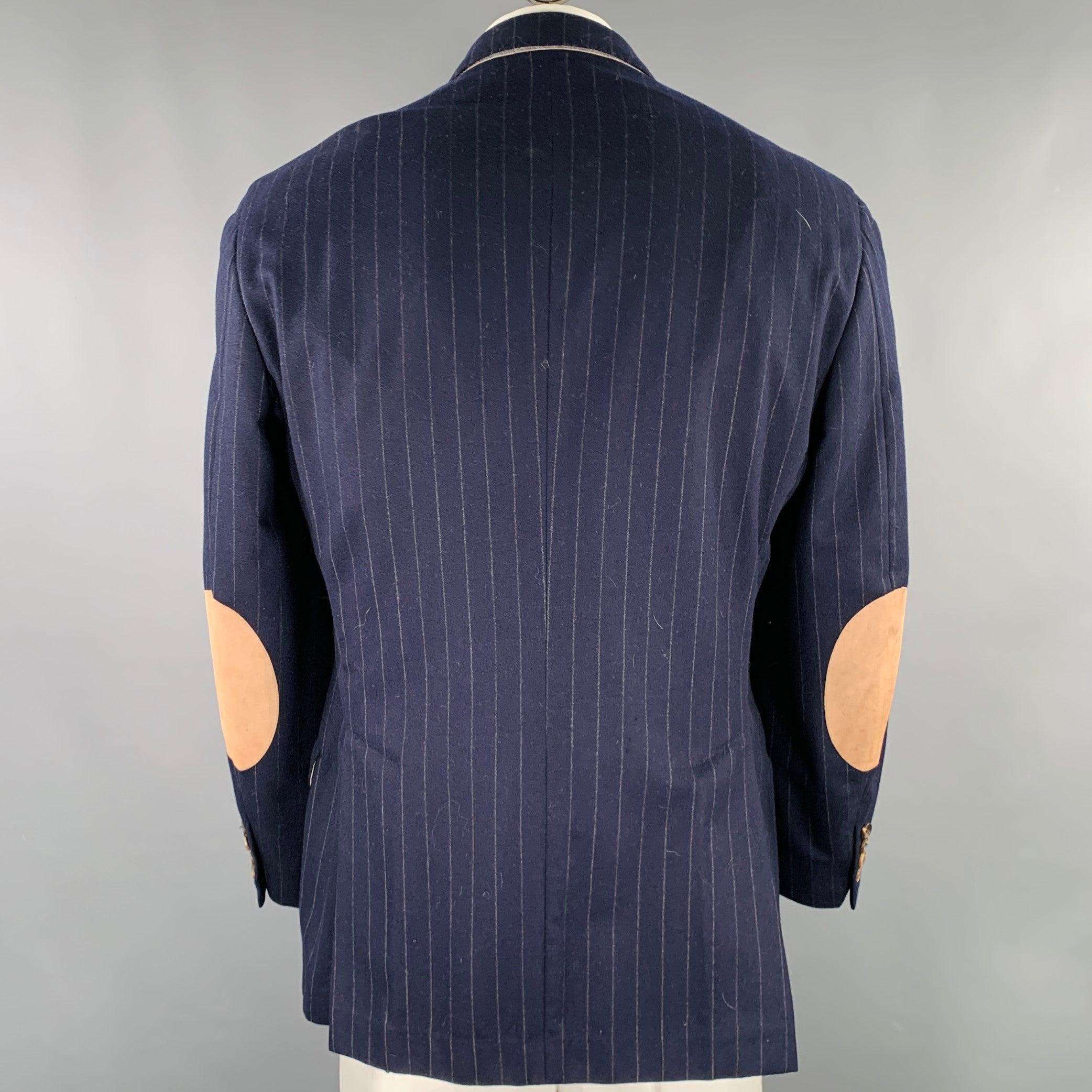 BRUNELLO CUCINELLI Size 44 Navy Grey Pinstripe Wool Cashmere Sport Coat In Good Condition In San Francisco, CA
