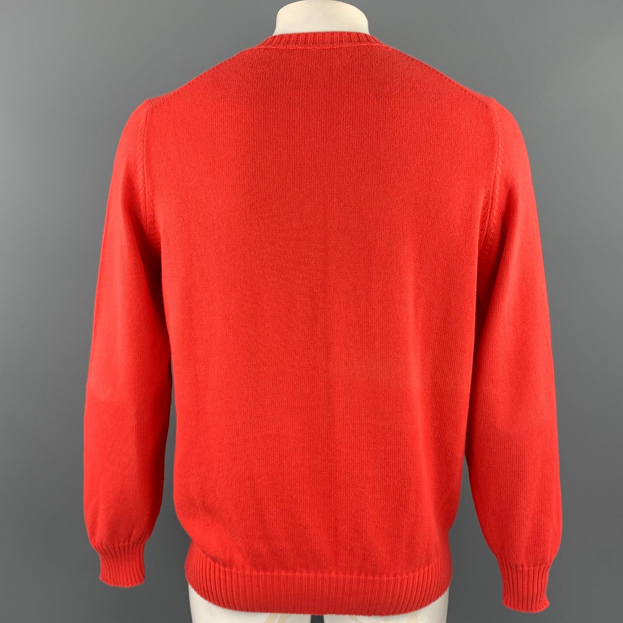 BRUNELLO CUCINELLI Size 44 Orange Knitted Cotton Crew-Neck Pullover In Good Condition For Sale In San Francisco, CA