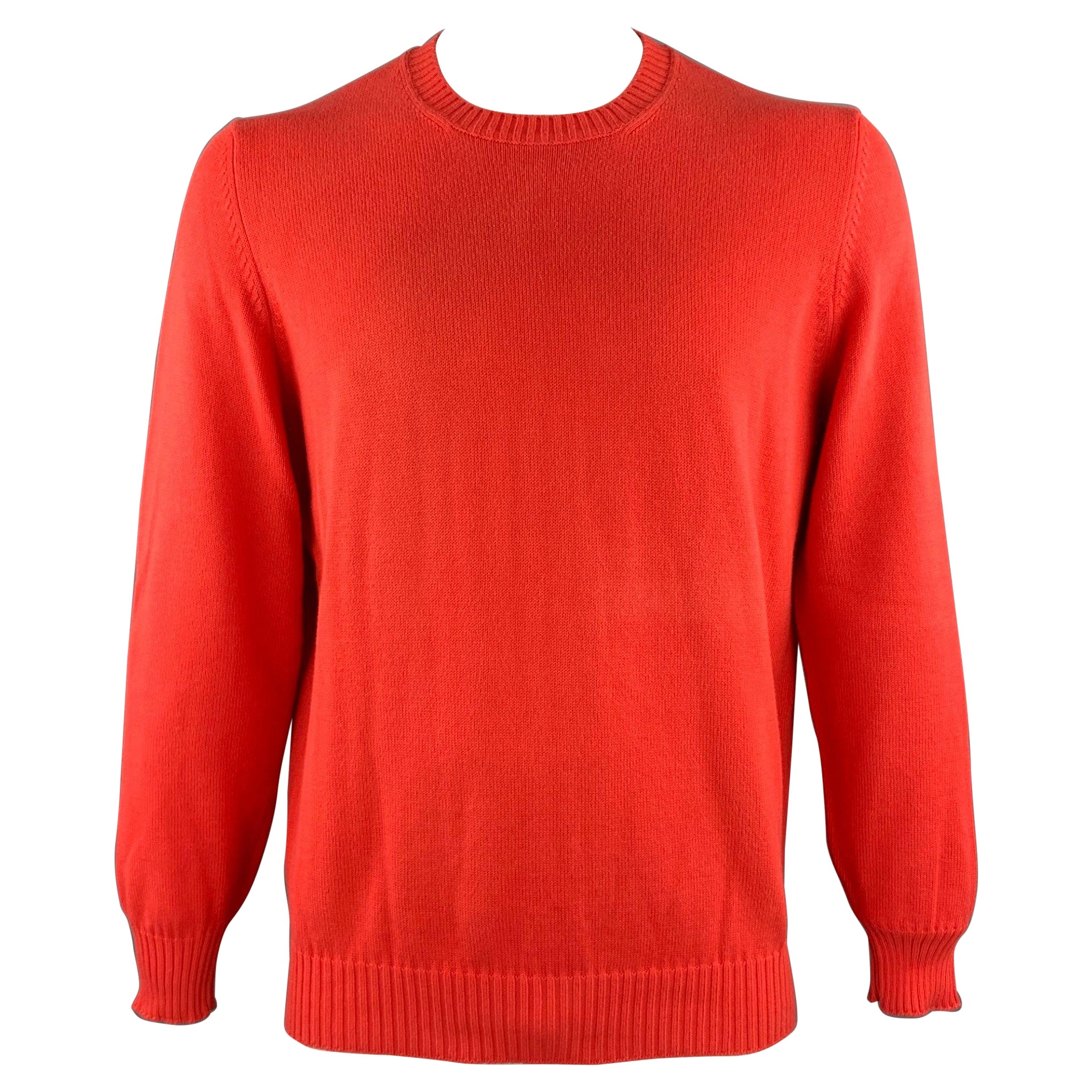 Brunello Cucinelli taglia 44 Pullover girocollo in cotone lavorato a maglia arancione