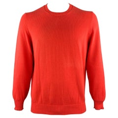 Brunello Cucinelli taglia 44 Pullover girocollo in cotone lavorato a maglia arancione