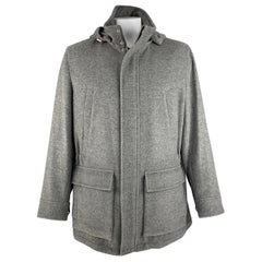 Brunello Cucinelli Taglia 46 Giacca in cashmere grigio con zip e bottoni automatici