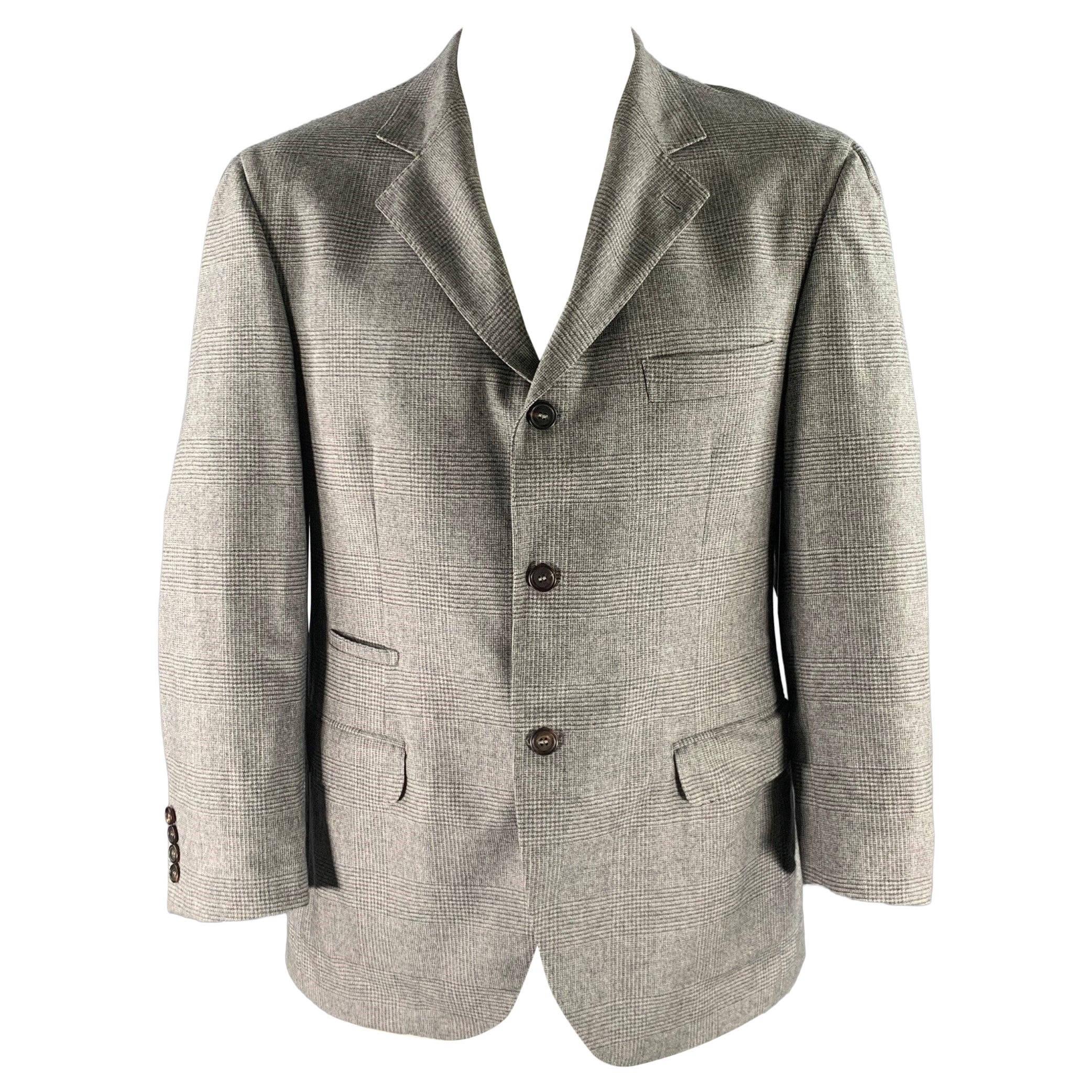 BRUNELLO CUCINELLI Size 46 Grey Glen Check Wool Cashmere Sport Coat