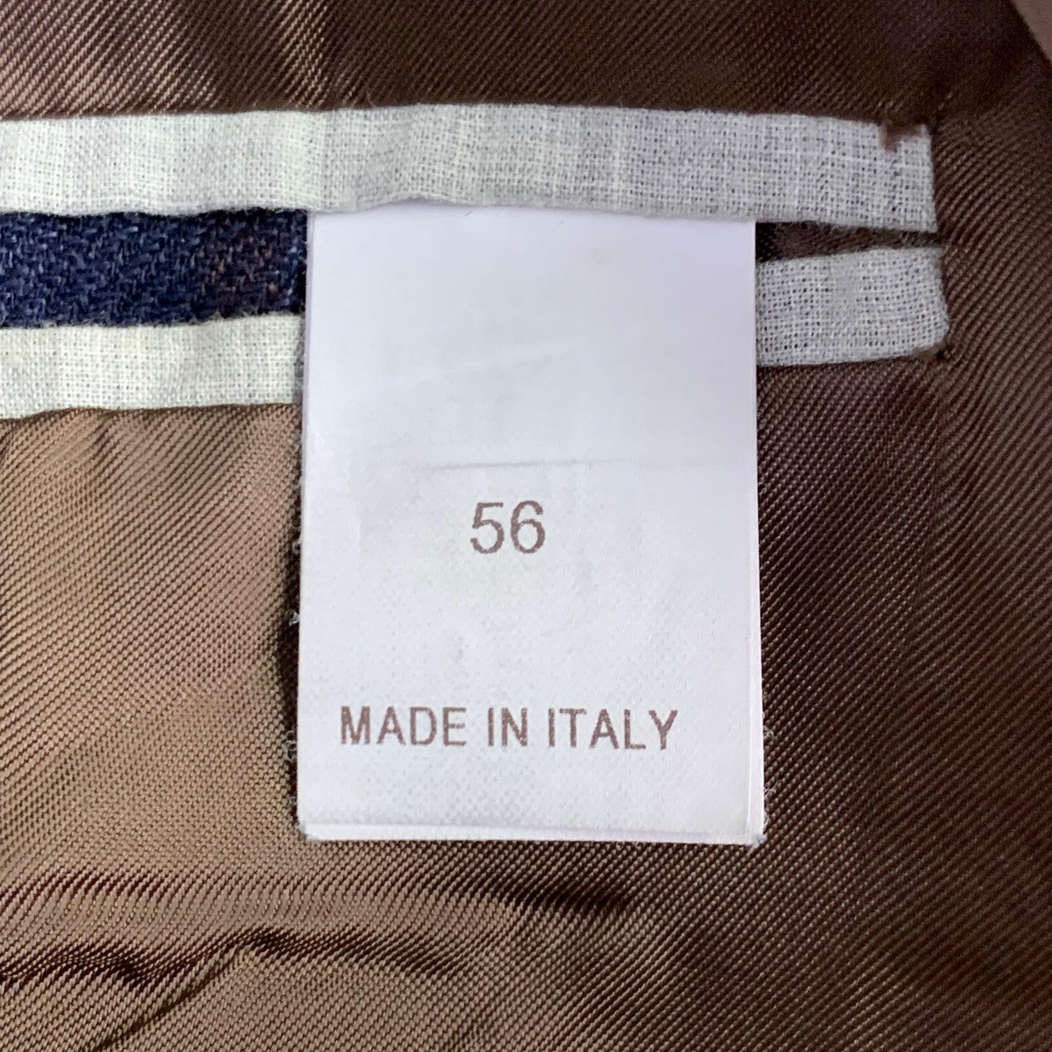 BRUNELLO CUCINELLI Size 46 Navy Brown Plaid Linen Blend Sport Coat For Sale 2