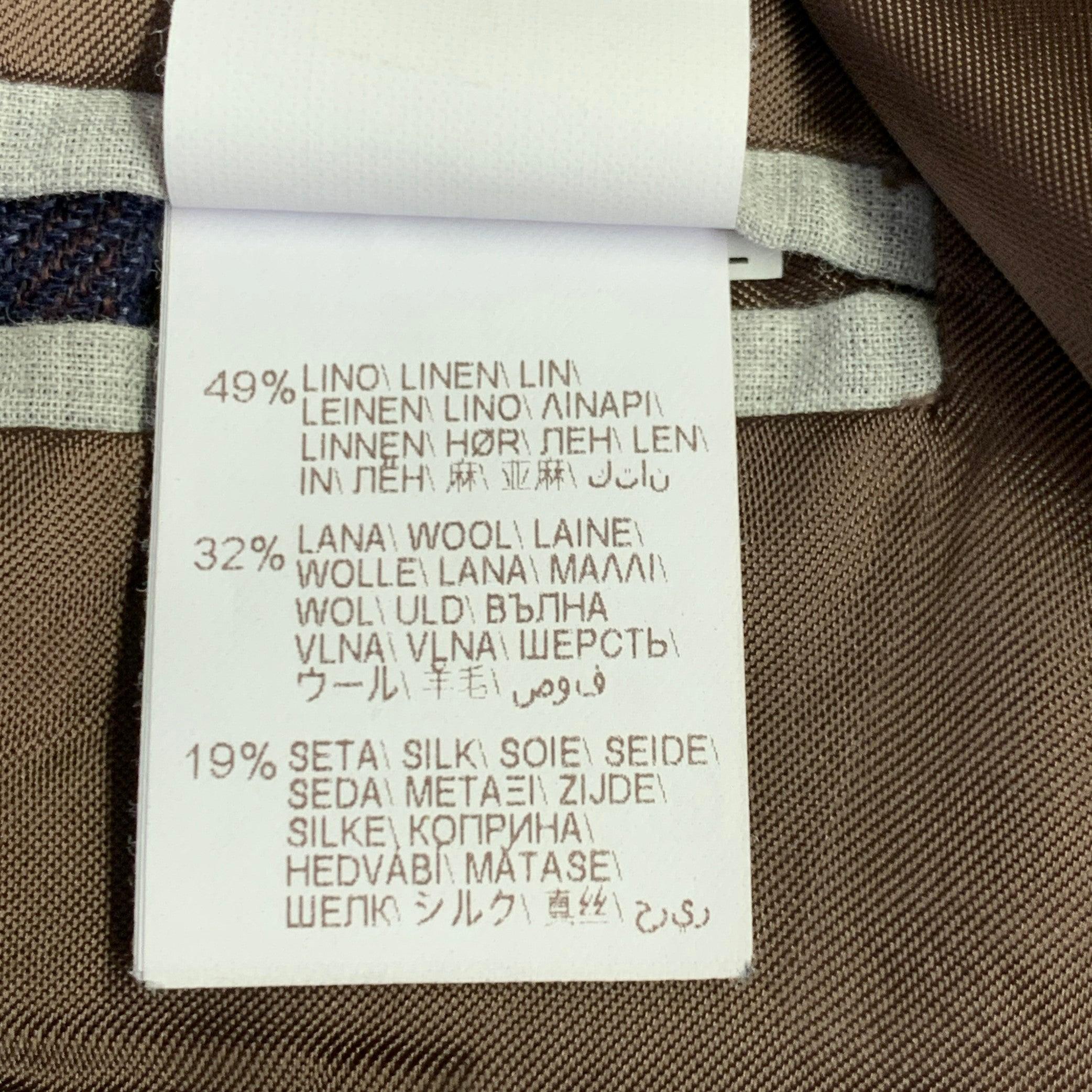 BRUNELLO CUCINELLI Size 46 Navy Brown Plaid Linen Blend Sport Coat For Sale 3