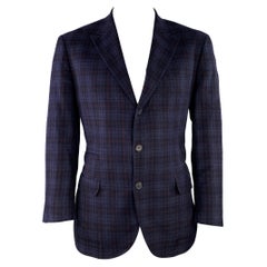 BRUNELLO CUCINELLI Talla 46 Chaquetón marrón marino a cuadros en mezcla de lino