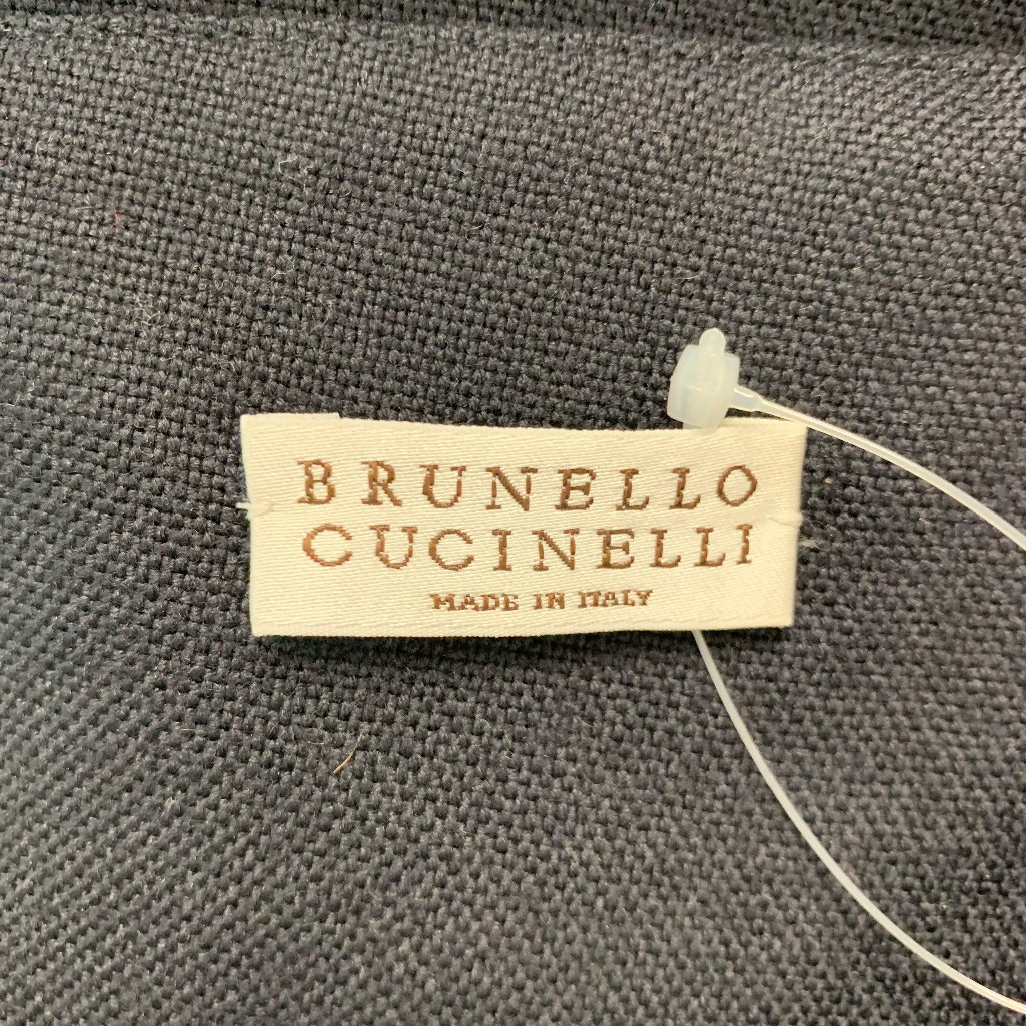 BRUNELLO CUCINELLI Taille 6 - Jupe plissée en laine vierge gris marine à blocs de couleur en vente 1