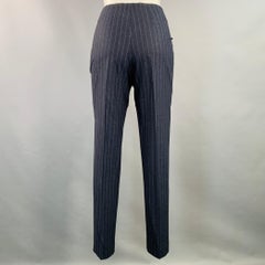 BRUNELLO CUCINELLI Size 6 Navy Stripe Wool Blend Tapered Slim Fit Dress Pants