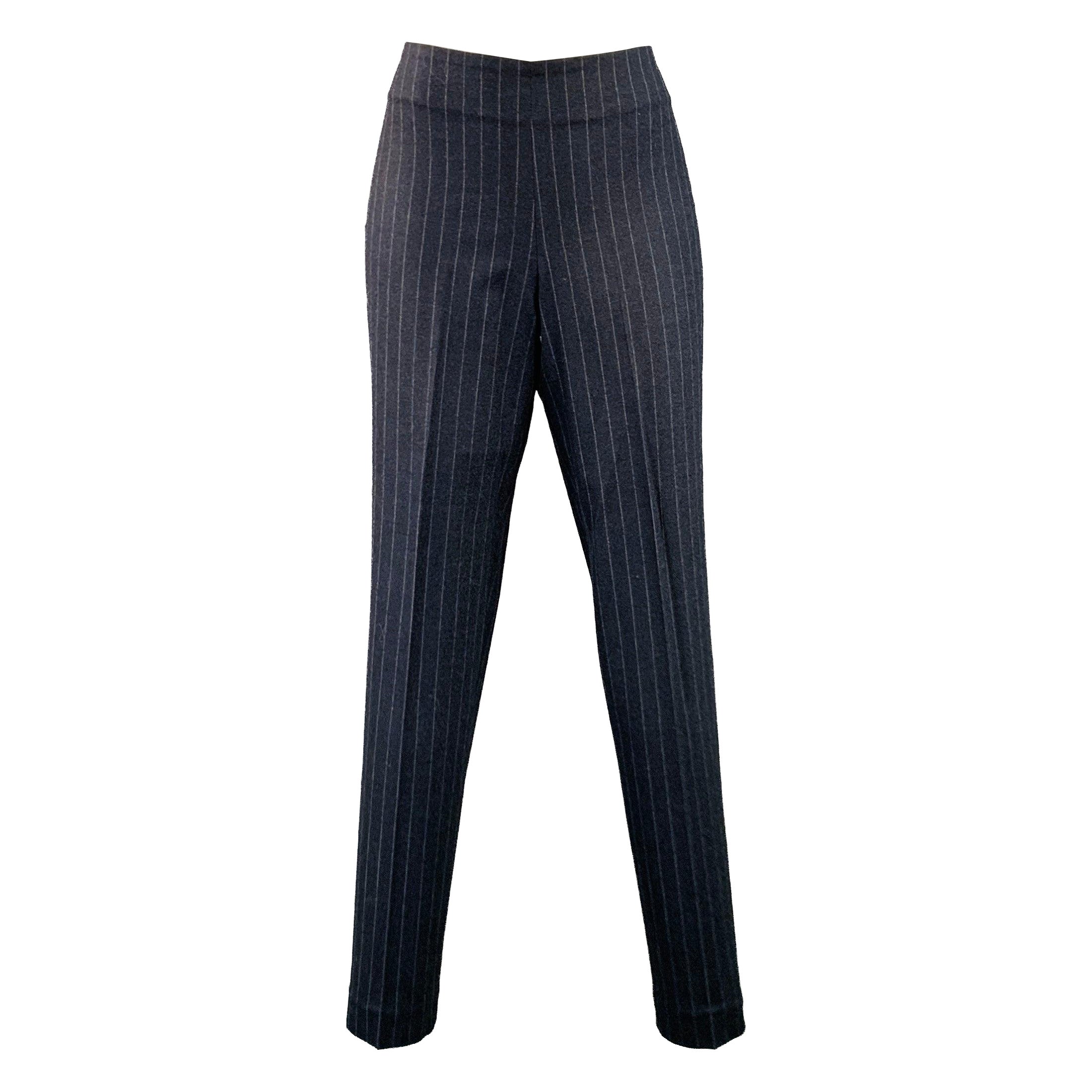 BRUNELLO CUCINELLI Size 6 Navy Stripe Wool Blend Tapered Slim Fit Dress Pants For Sale