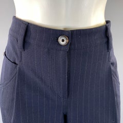 BRUNELLO CUCINELLI Size 6 Navy White Wool Blend Pinstripe Tapered Dress Pants
