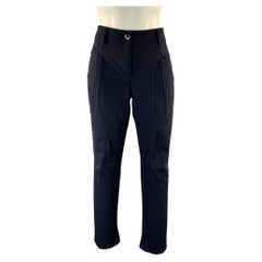 BRUNELLO CUCINELLI Size 6 Navy White Wool Blend Pinstripe Tapered Dress Pants
