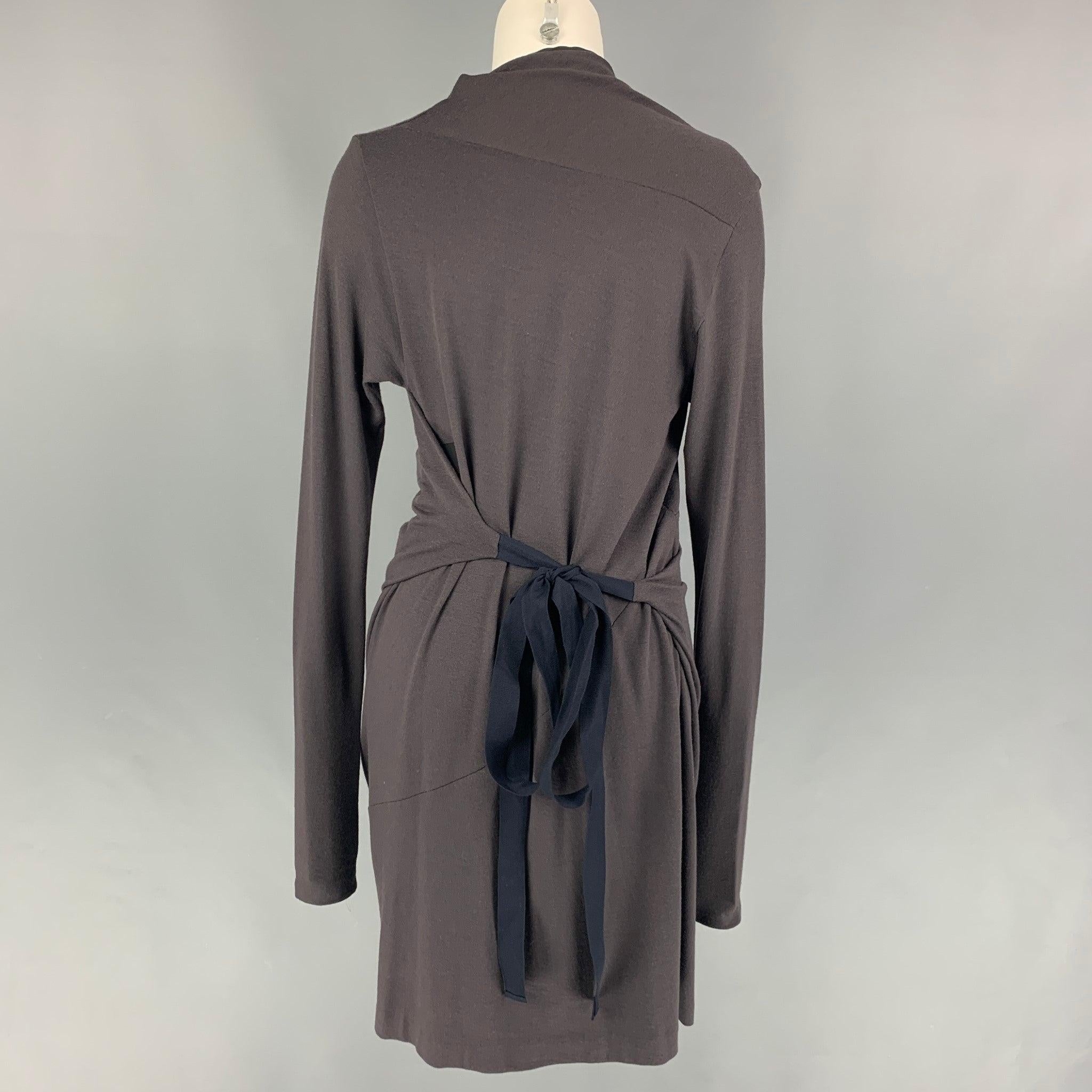 BRUNELLO CUCINELLI Size 6 Taupe Navy Long Sleeve Dress In Good Condition For Sale In San Francisco, CA