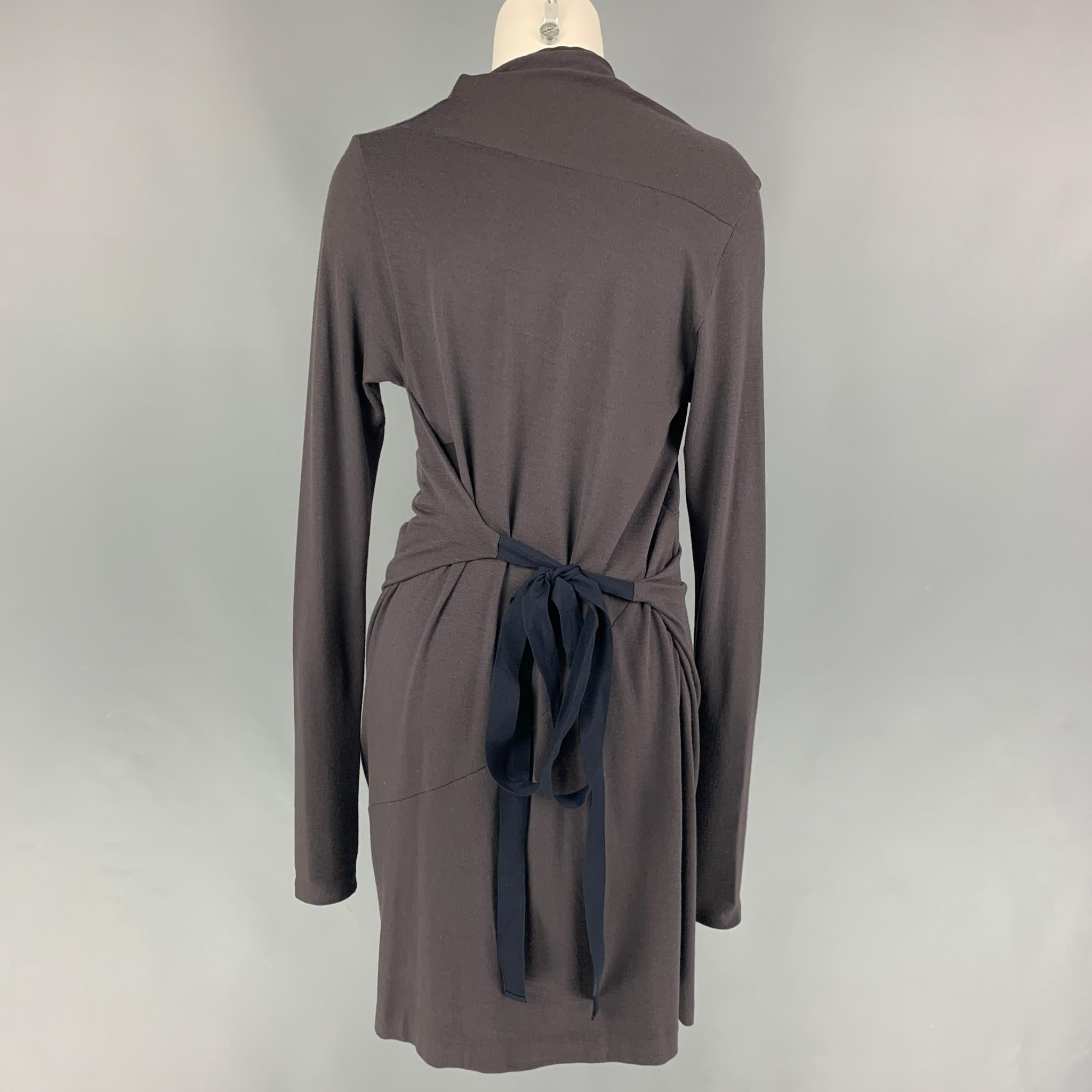 Black BRUNELLO CUCINELLI Size 6 Taupe Navy Long Sleeve Dress